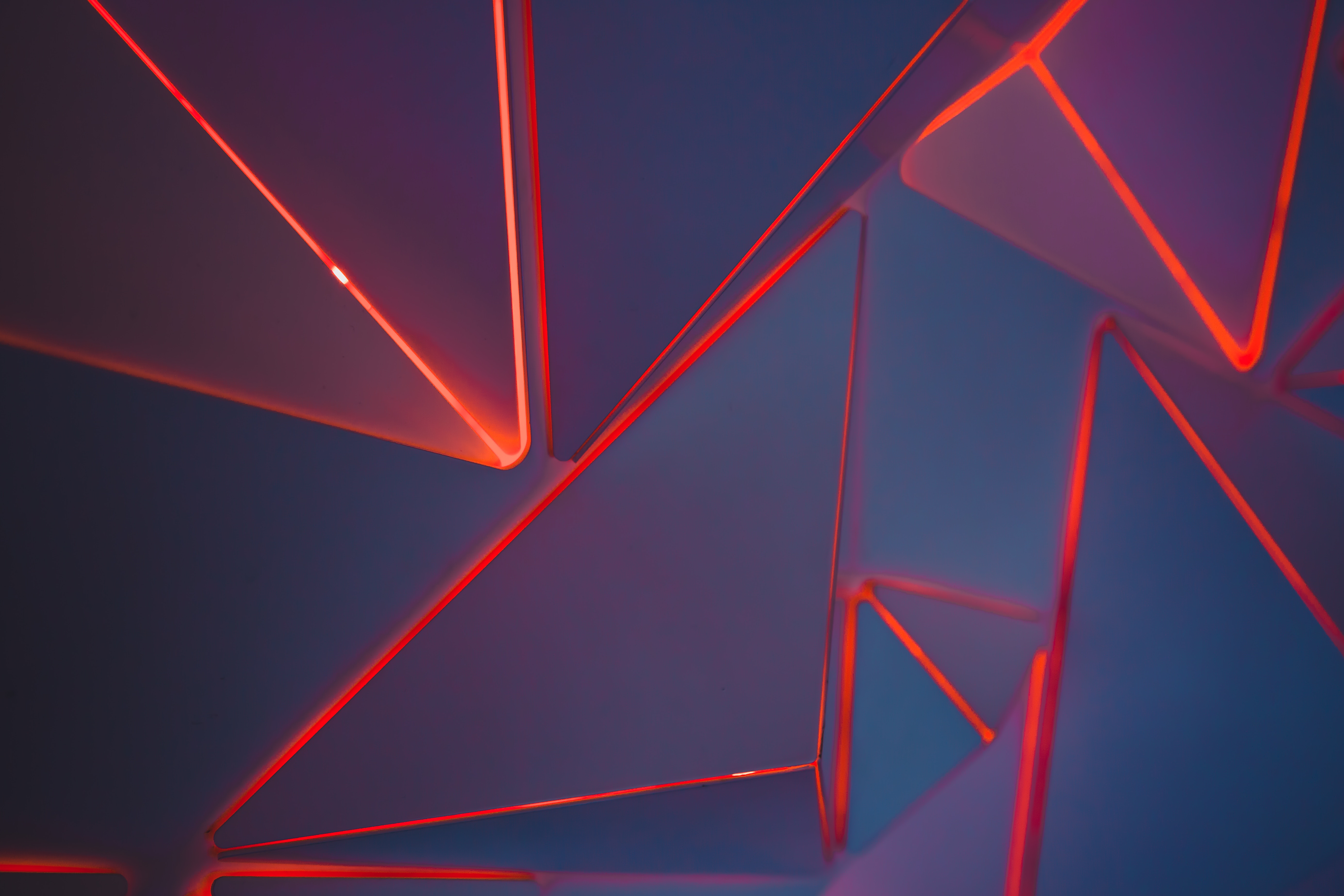 Wallpaper Triangles, Neon, 3D, Red, Geometric, Pattern, 5K
