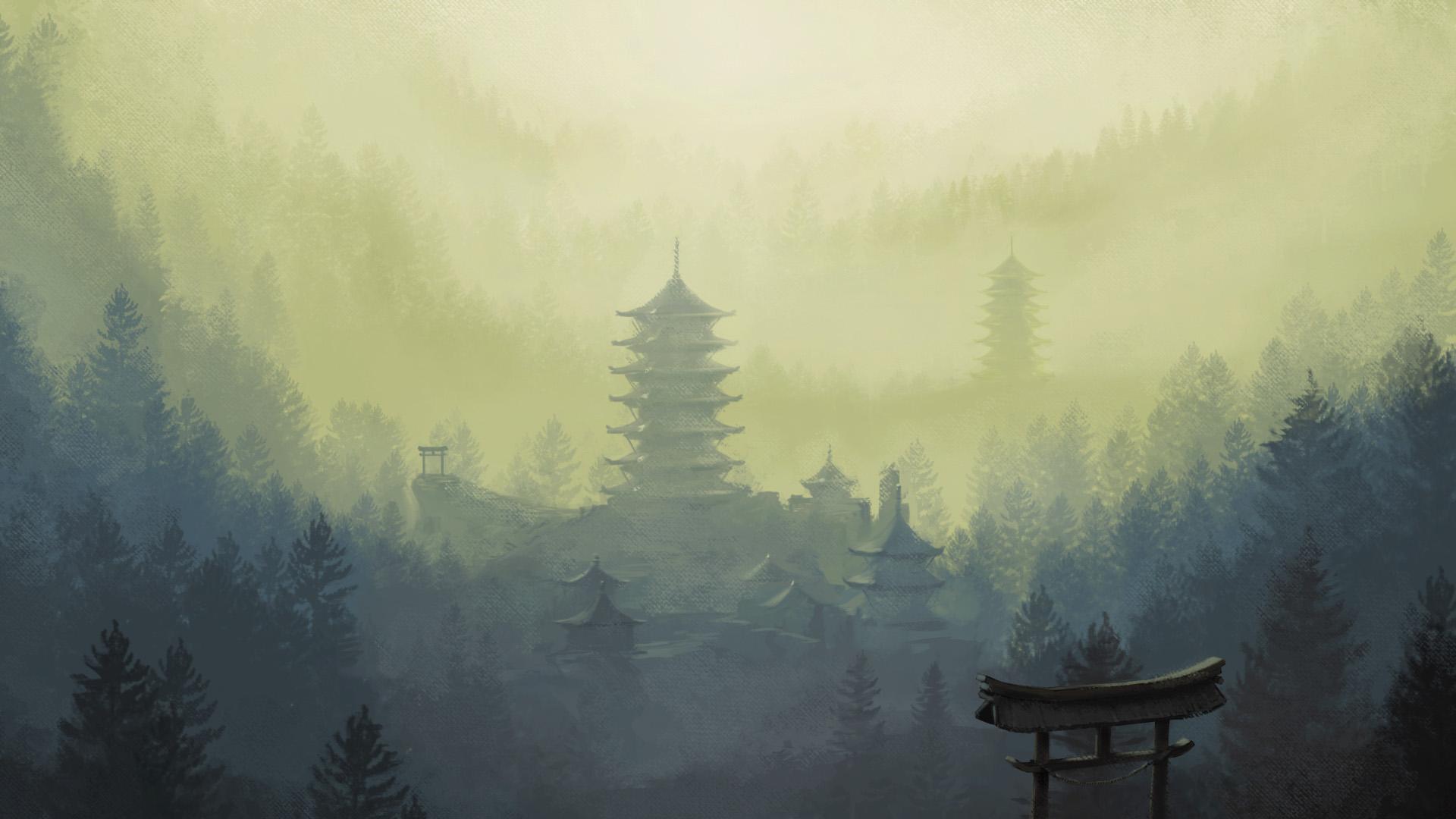 Forest pagoda. Wallpaper from Shadow Tactics: Blades