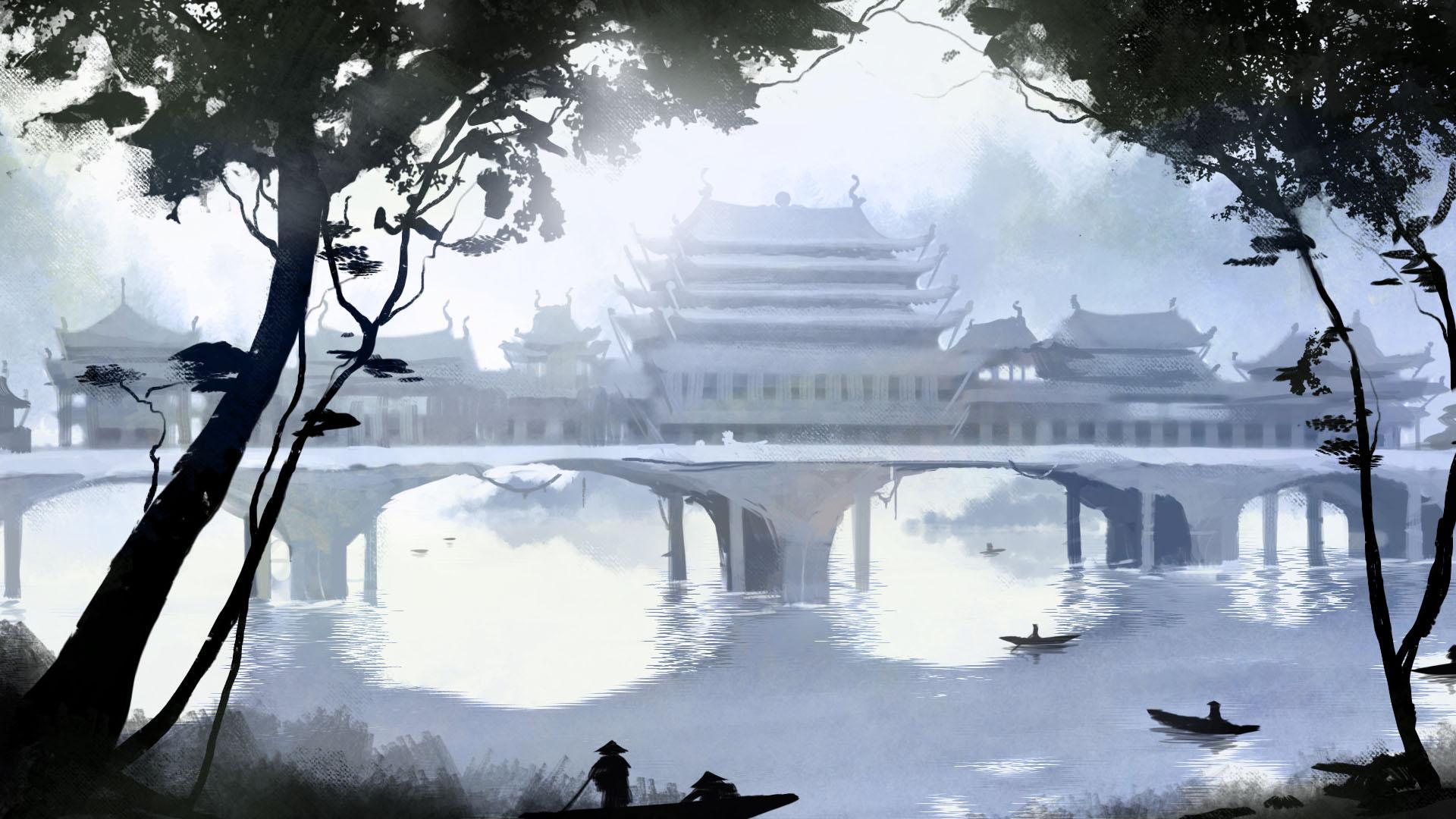 Bridge temple. Wallpaper from Shadow Tactics: Blades