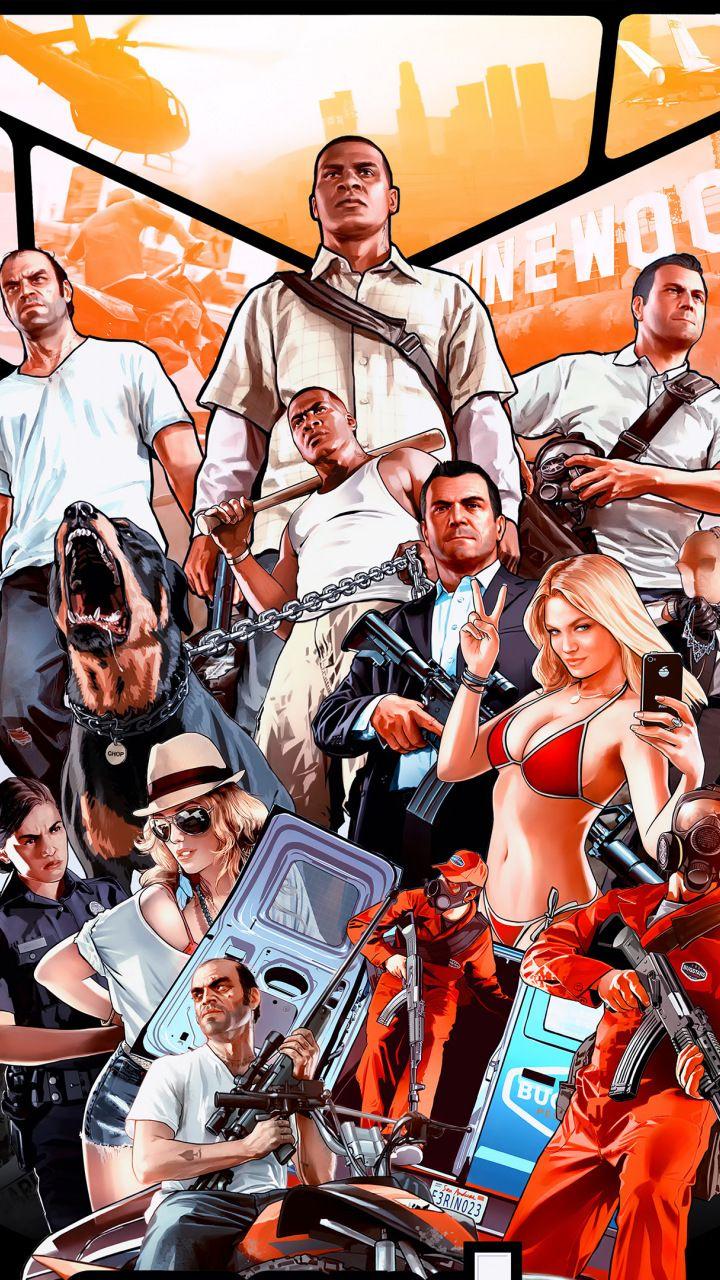Grand Theft Auto V, poster, video game, 720x1280 wallpaper