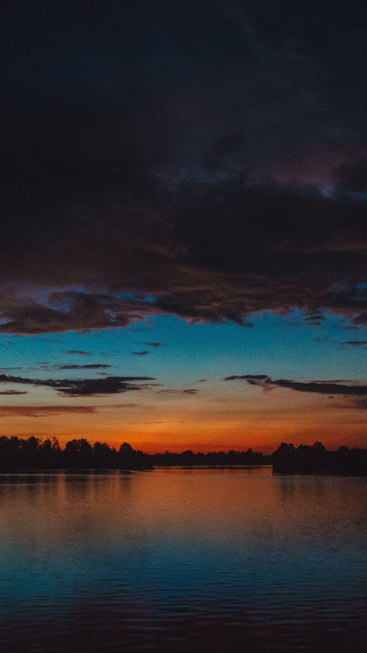 Sunset, clouds, river, twilight, reflections, 720x1280 wallpaper. Sky aesthetic, Sunset wallpaper, Nature picture