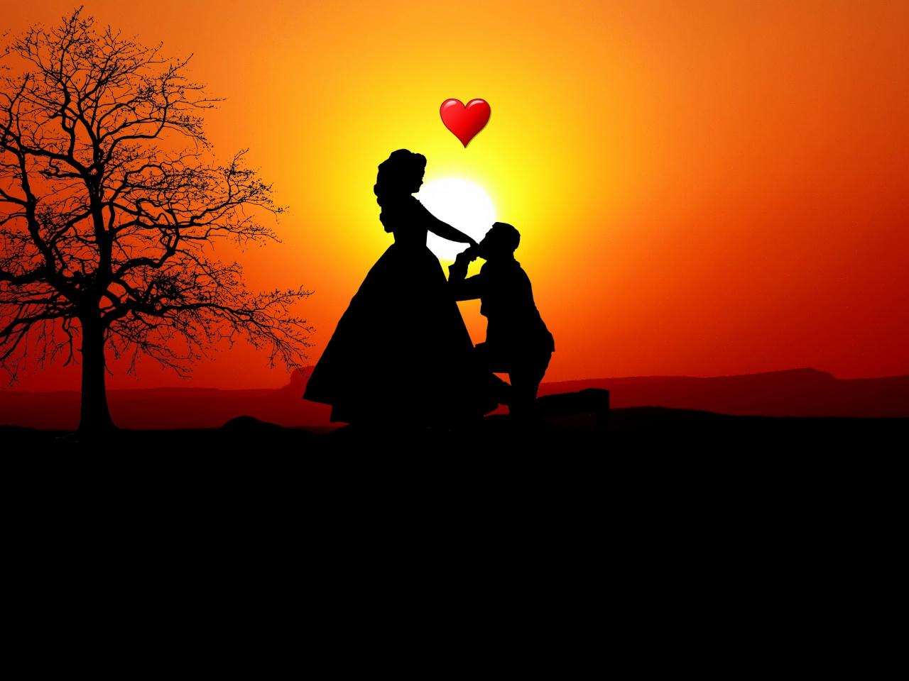 Download Couple, love, silhouette, sunset, romantic wallpaper