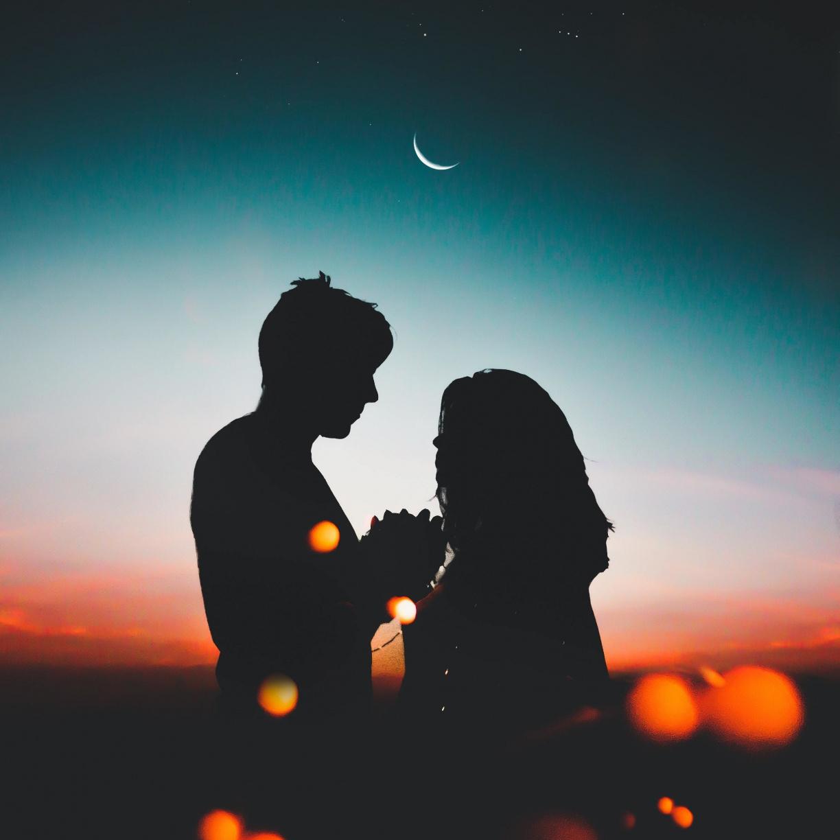 Desktop wallpaper silhouette, couple, love, sunset, outdoor