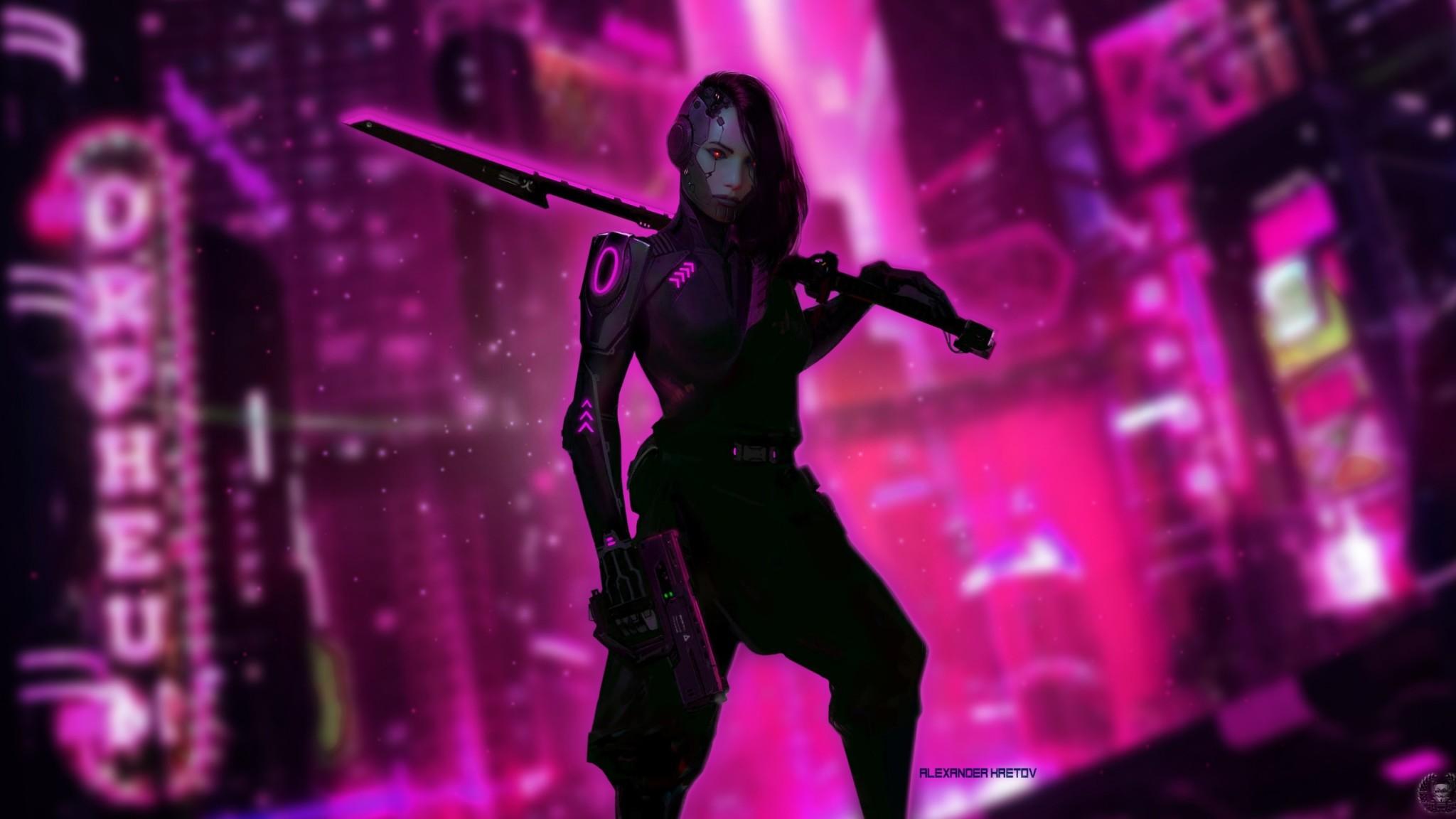 Cyberpunk Girl Digital Art 2048x1152 Resolution HD