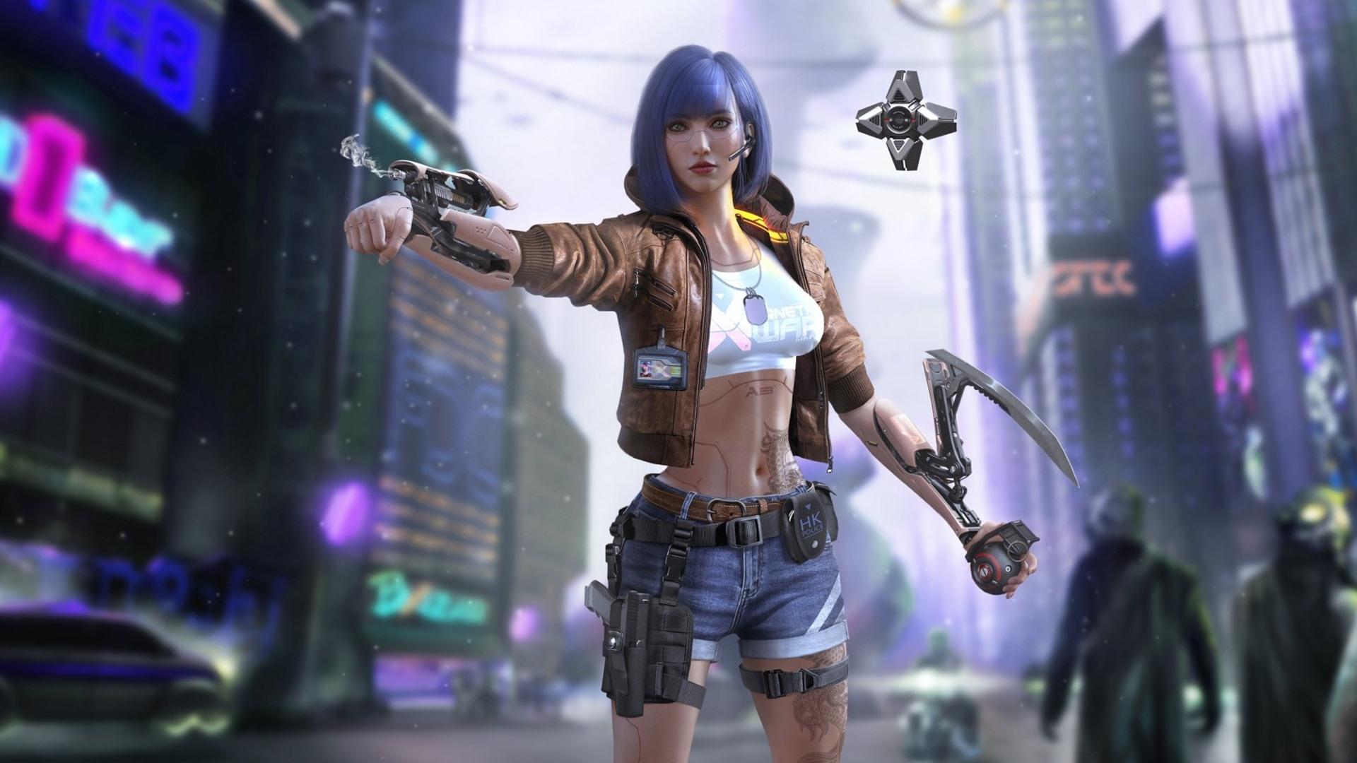 Cyberpunk 2077 Blue Hair Cyborg Girl Wallpaper 45581