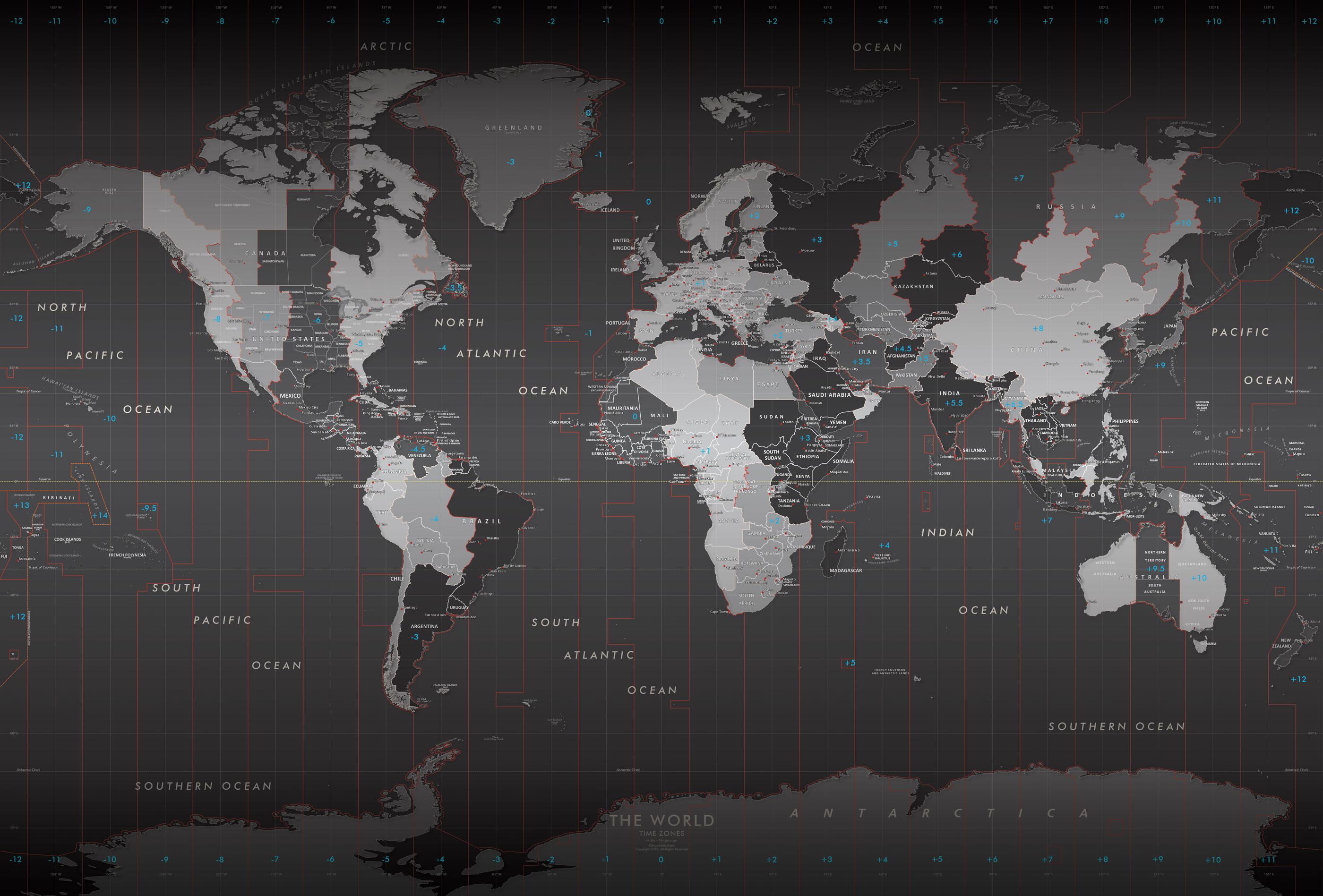 World Time Zones Wall Map Mural