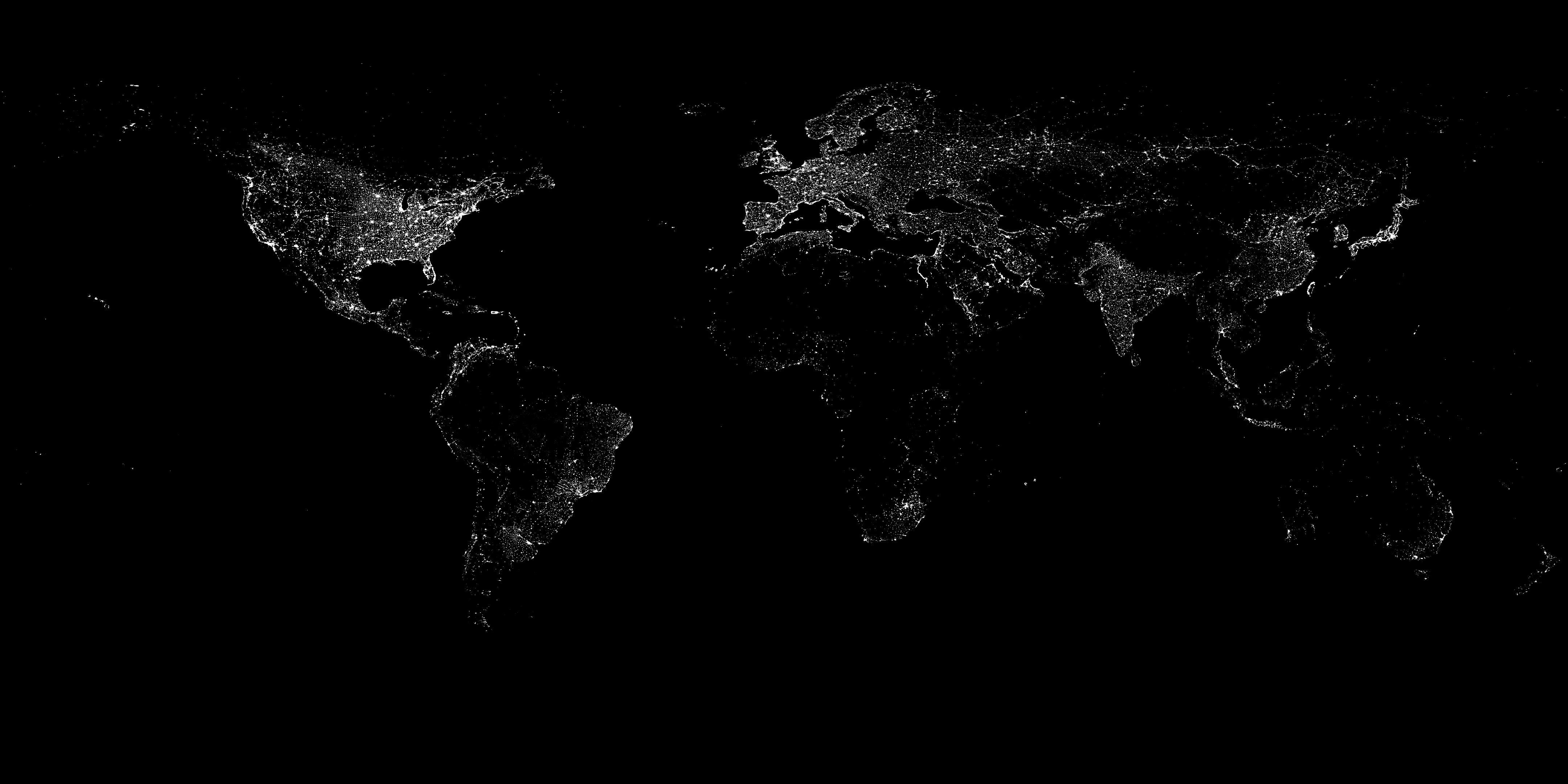 lights, night, world map wallpaper