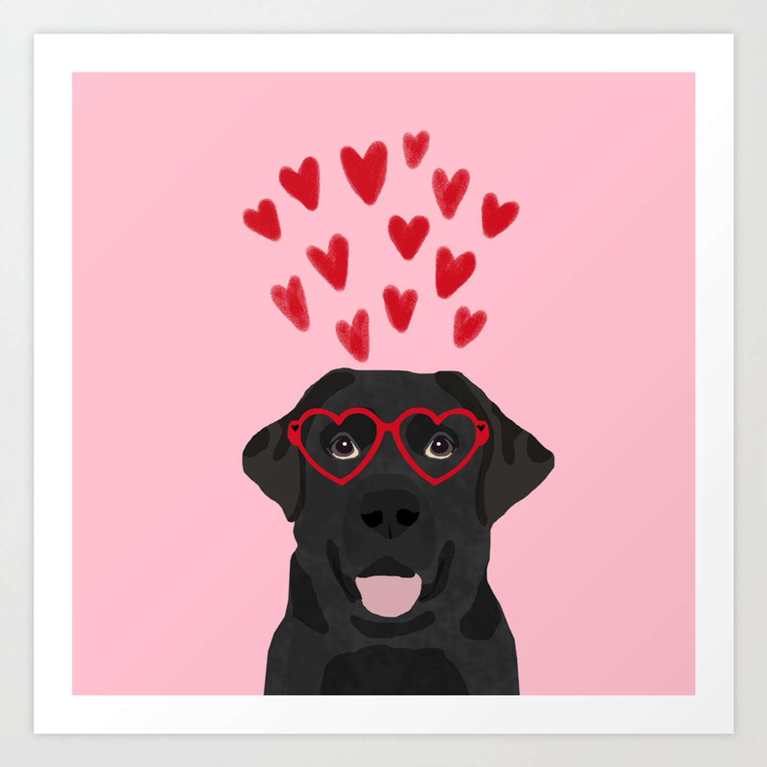 Black Lab love hearts glasses labrador retriever valentines day gifts Art Print