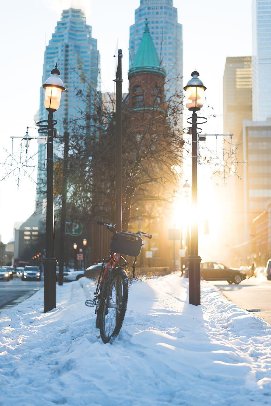 HD wallpaper: toronto, bike, flatiron, street, snow, winter