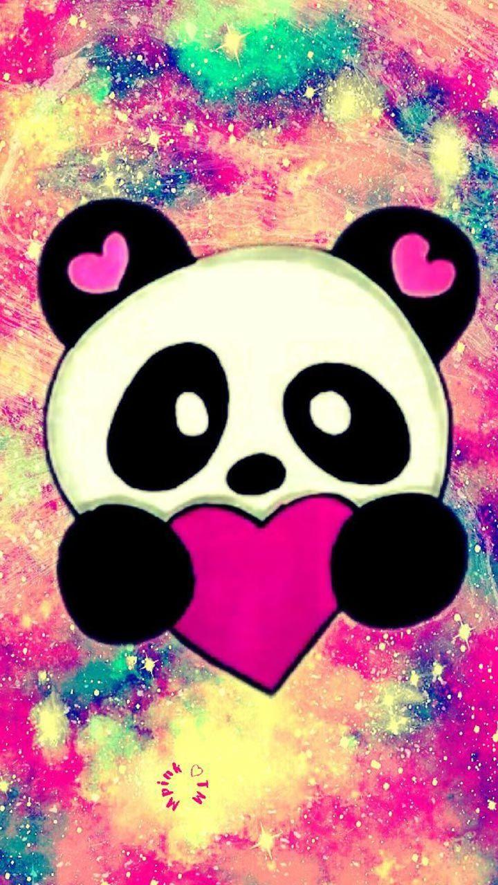 Cute Panda love. Galaxy panda wallpaper. #heart #love #cute