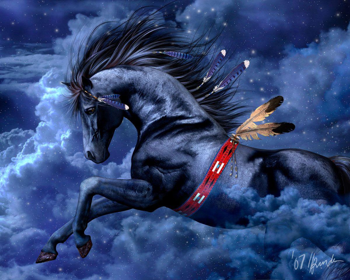 fanticy. ., Clouds, Fantasy, Horse, Indian, Magnificent