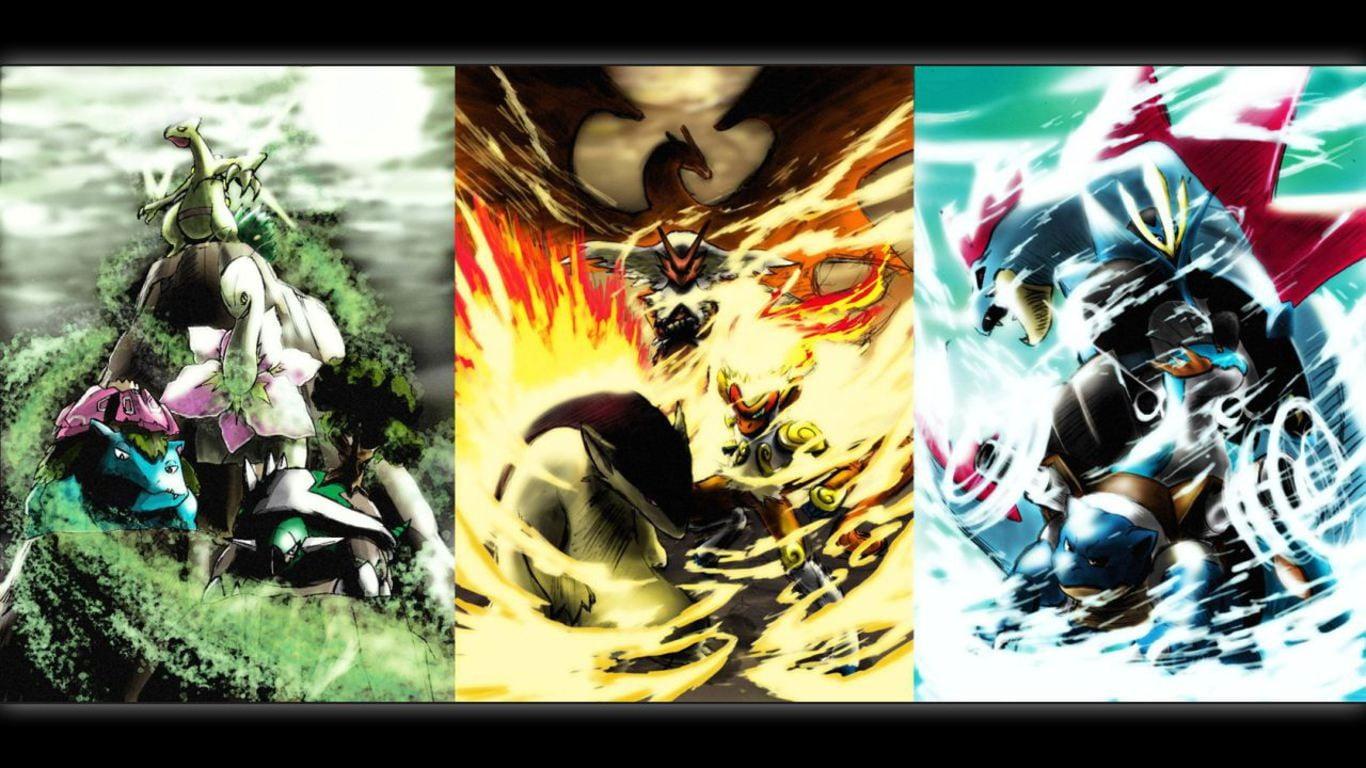 Illustration of Pokemon 1st generation starter collage HD