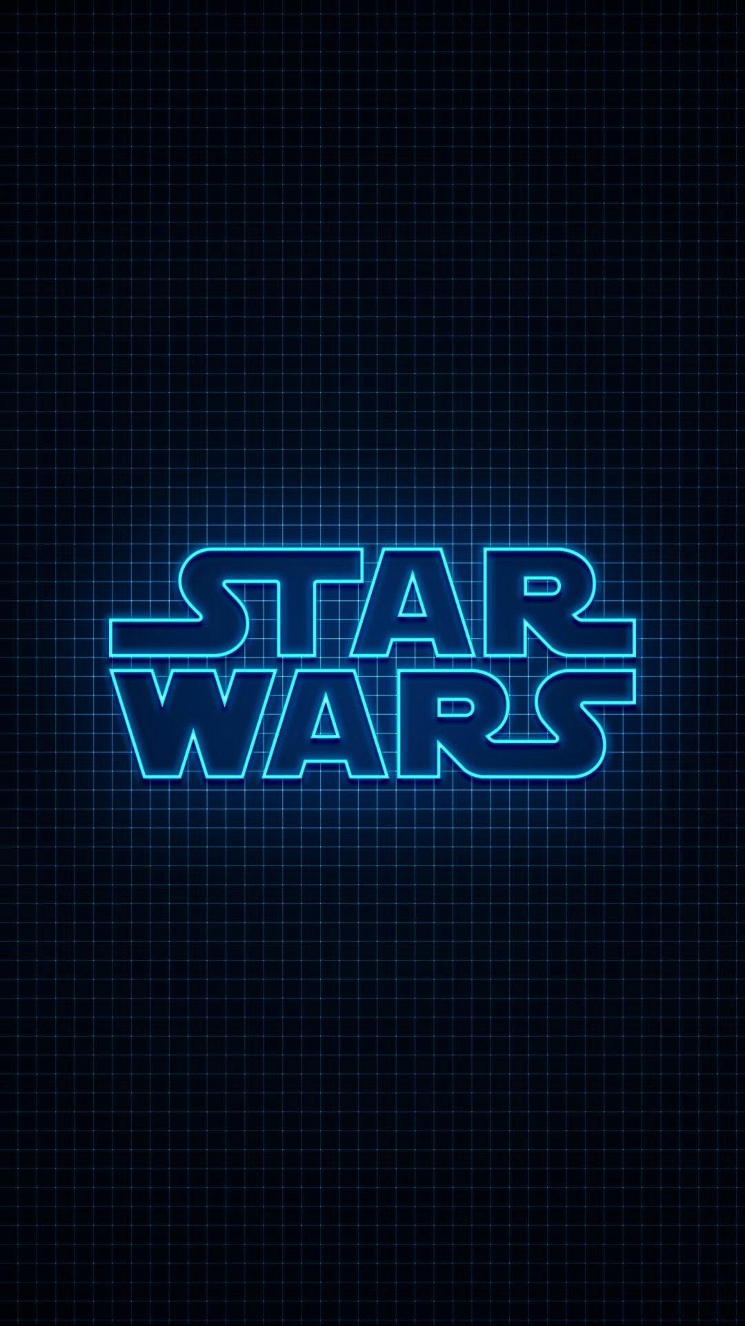 Star Wars logo in neon blue light