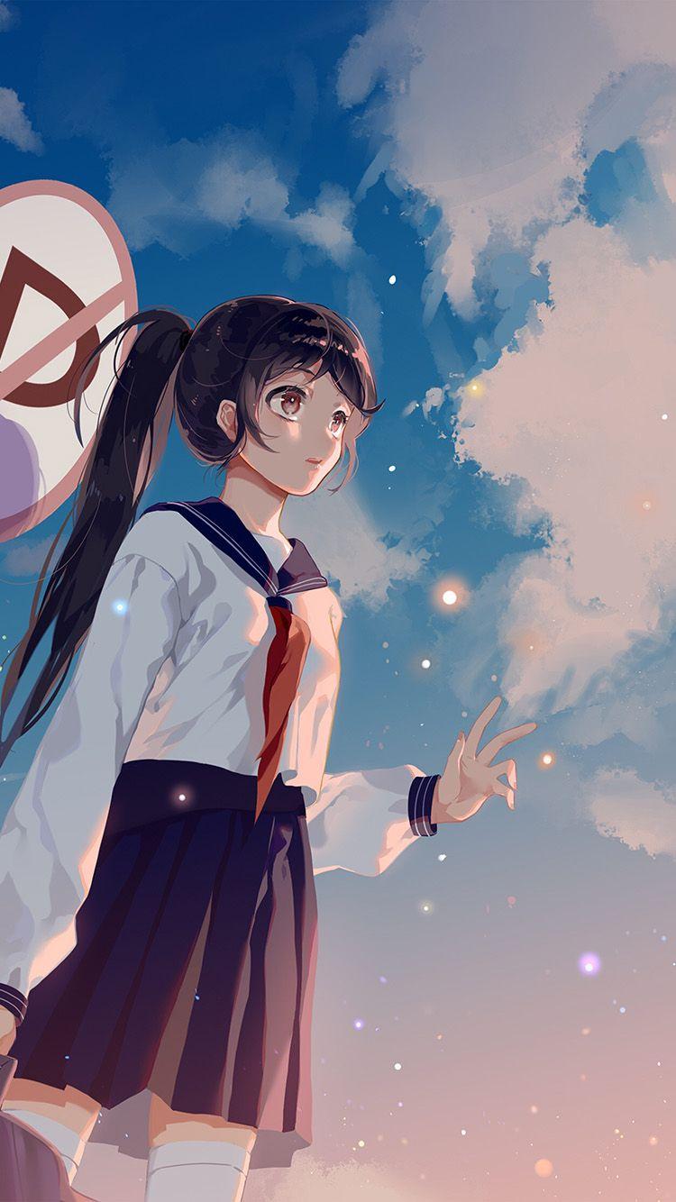 Girl School Girl Anime Sky Cloud Star Art Illustration