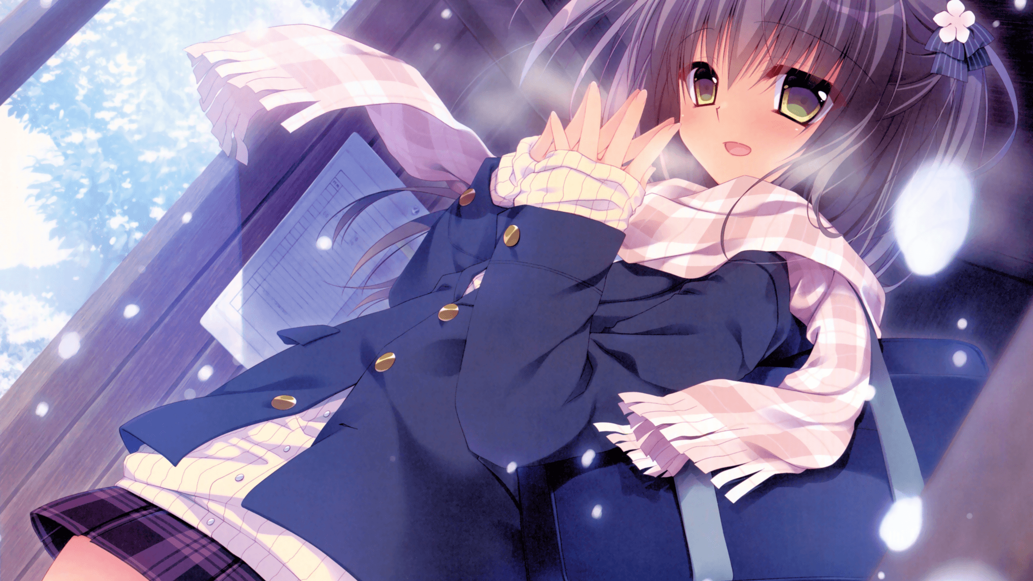 Download 2048x1152 Anime Girl, Winter, Scarf, Smiling, Shy