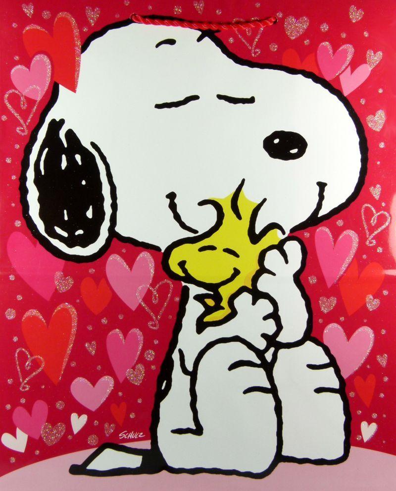 Snoopy Valentine's Day Gift Bag With Glitter Accents