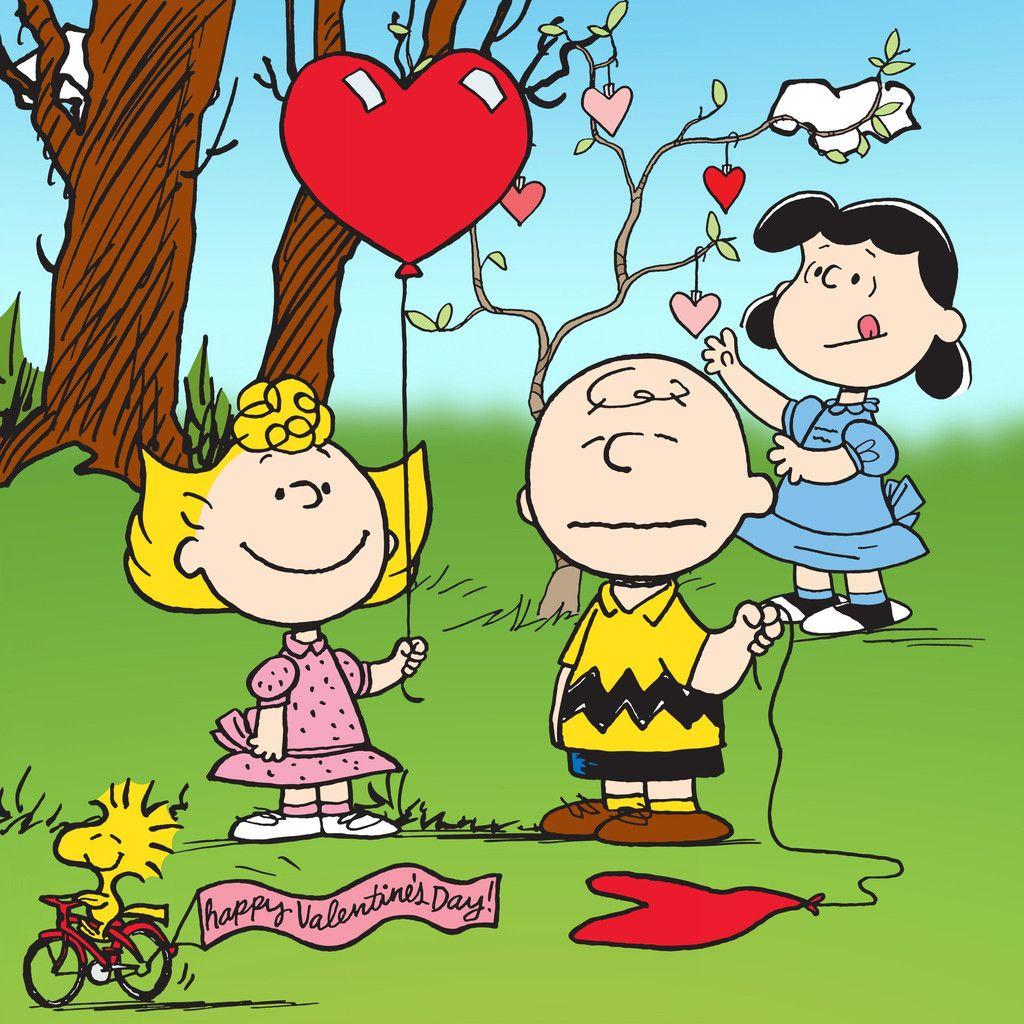 Peanuts characters with heart balloons for Valentine's Day