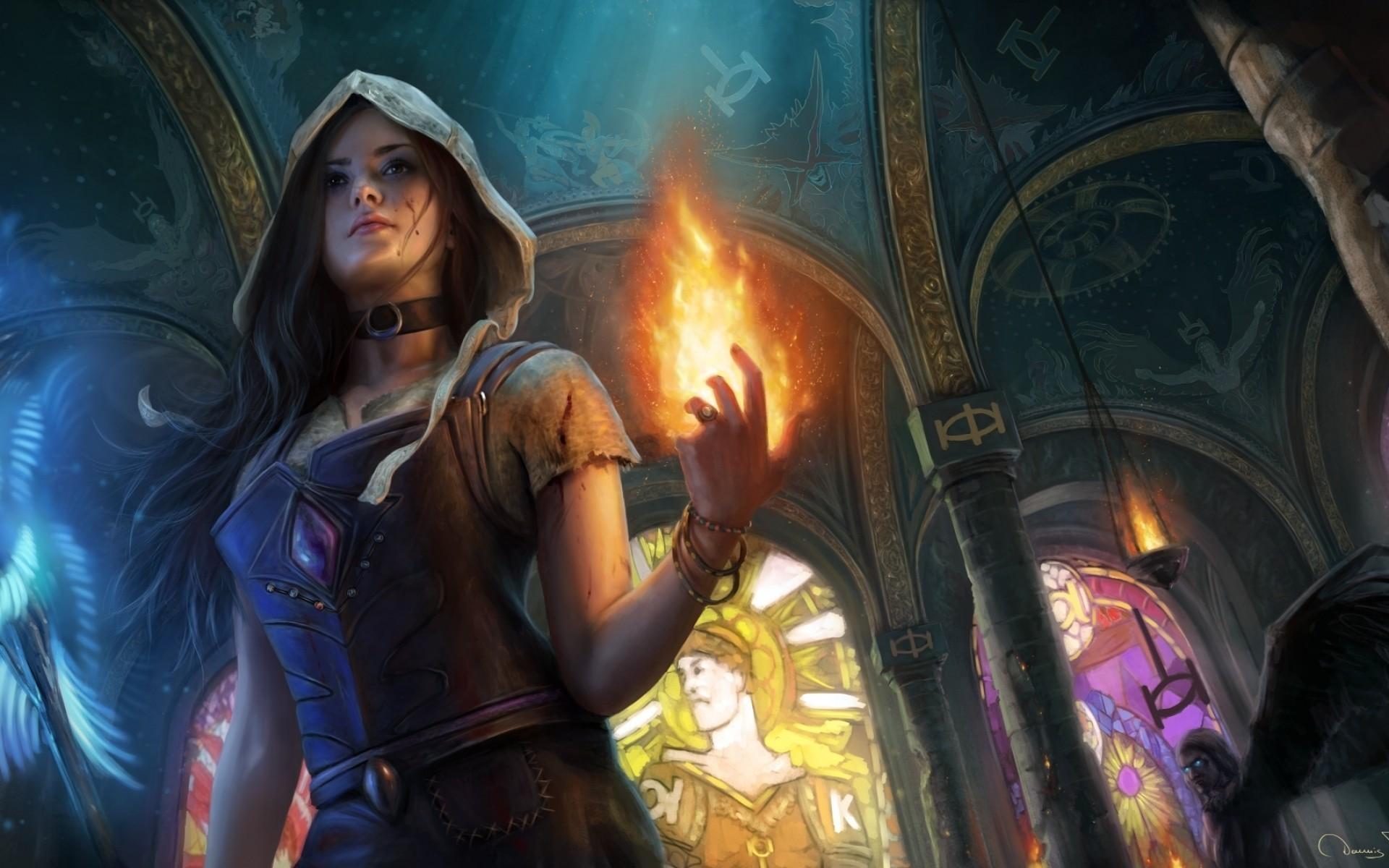 Download 1920x1200 Path Of Exile, Woman, Hoodie, Fire