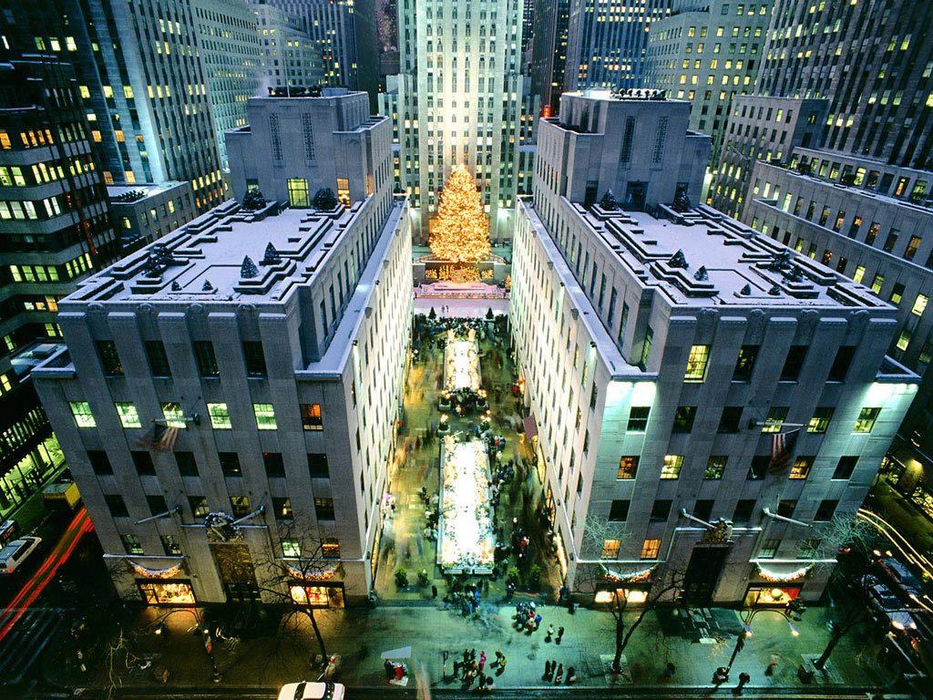 Looking towards the Rockefeller Center Christmas tree. New