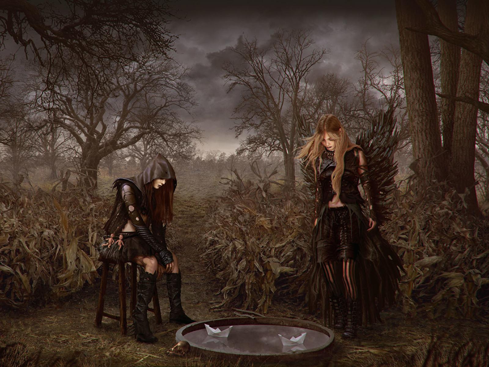 Desktop Wallpaper Gothic Fantasy Two Fantasy young woman