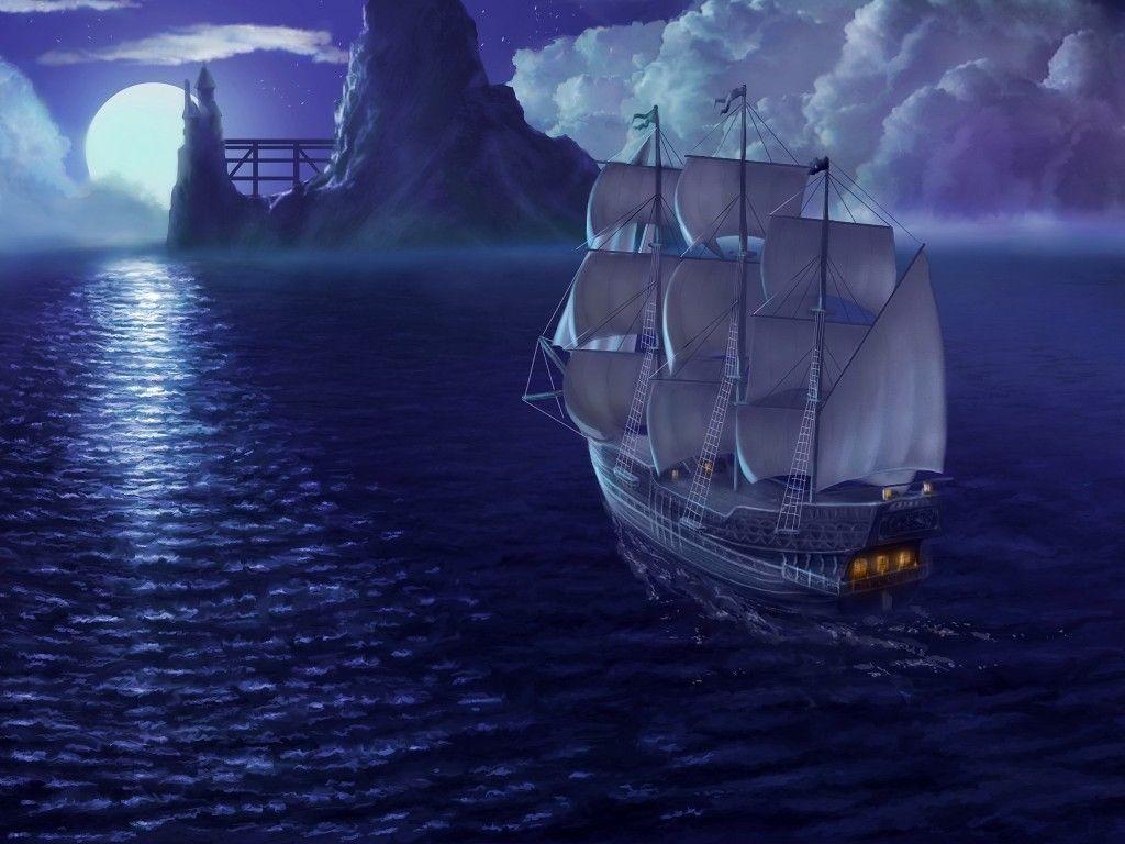 Other Night Sailing Ocean Moon Boat HD Wallpaper Other