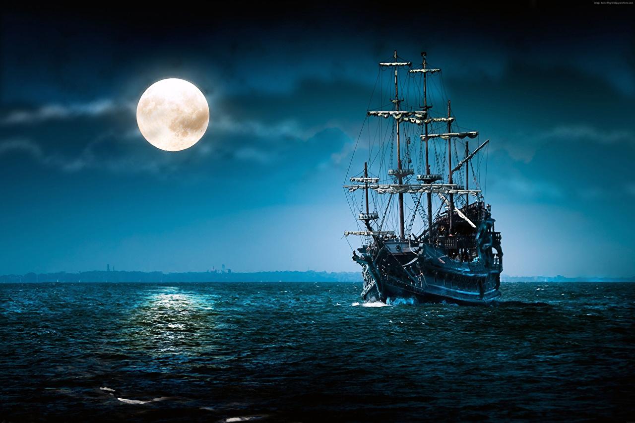 Photo The flying Dutchman Nature Moon ship Sailing night time