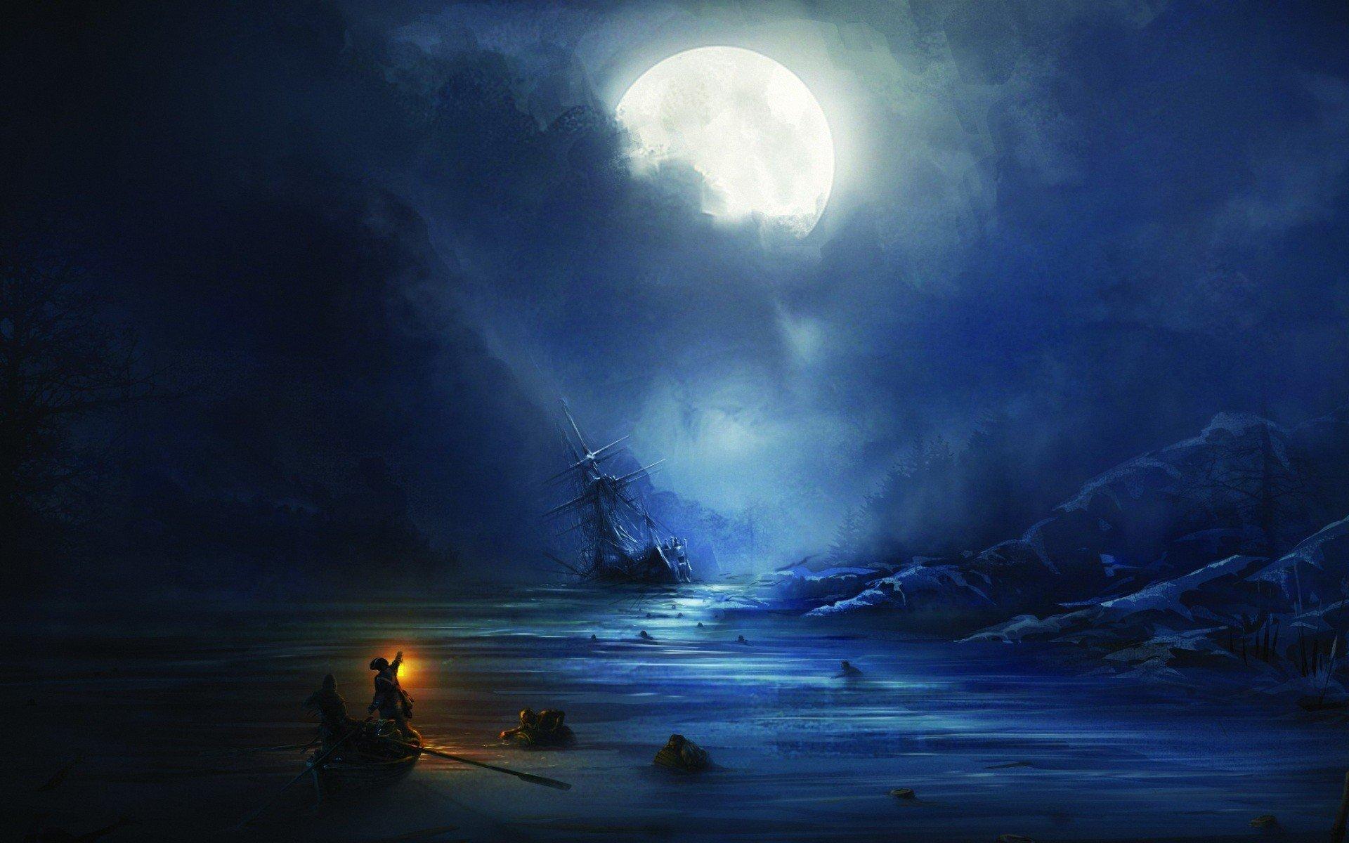 px artwork assassins creed boat Concept Art Moon