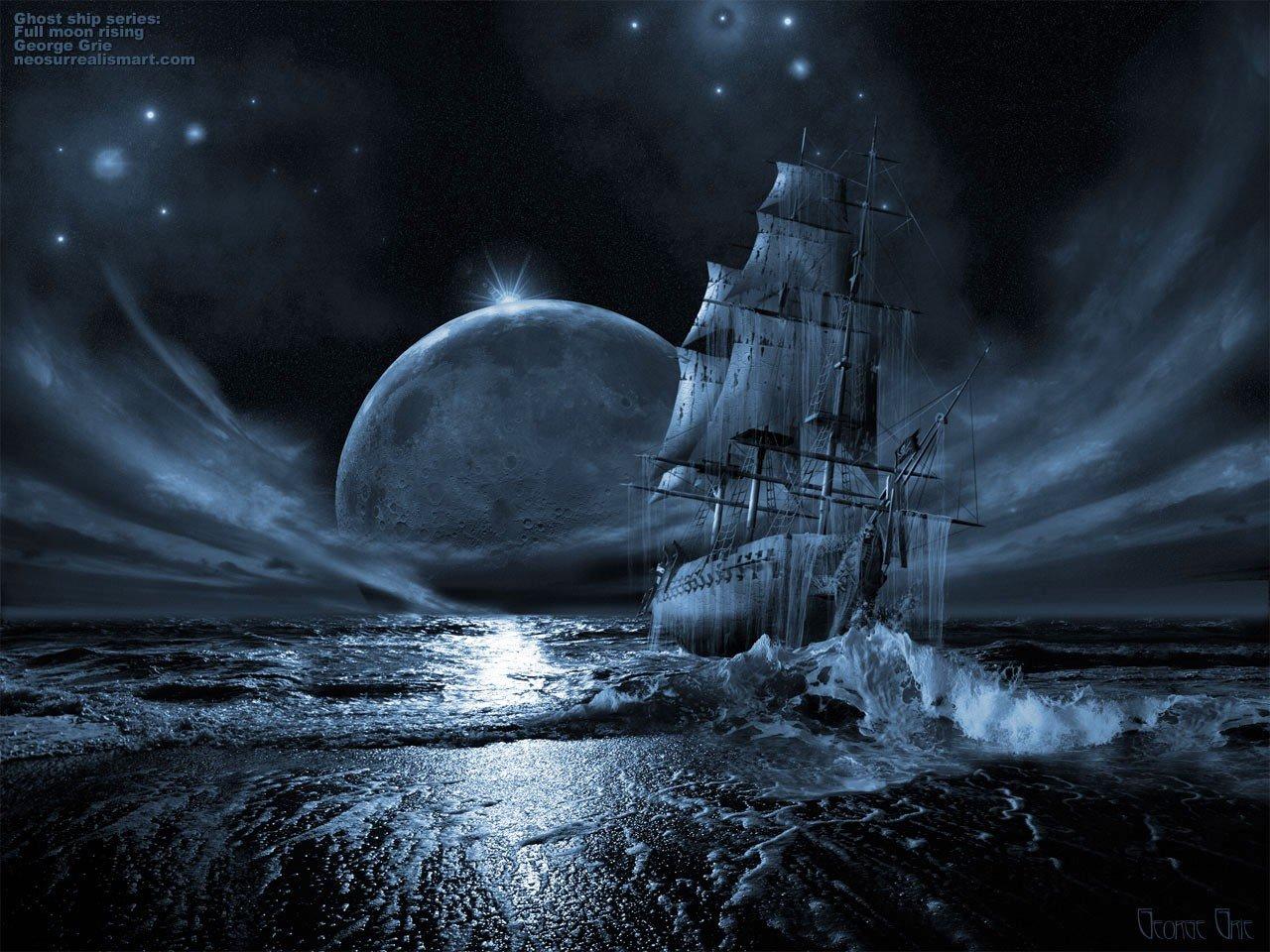 Moon, Sailing ship HD Wallpaper / Desktop and Mobile Image