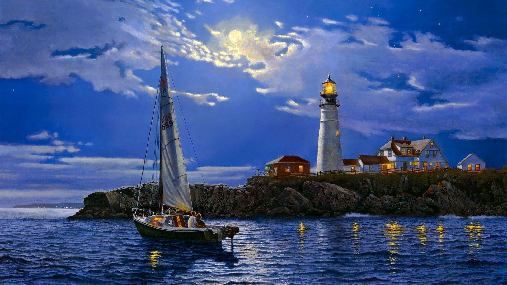 Moonlight Sail HD Wallpaper. Background Imagex1080