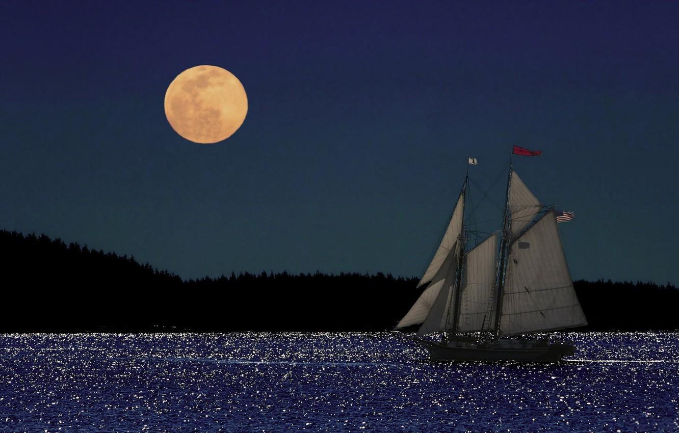 Wallpaper sea, the moon, Nature, sailboat image for desktop