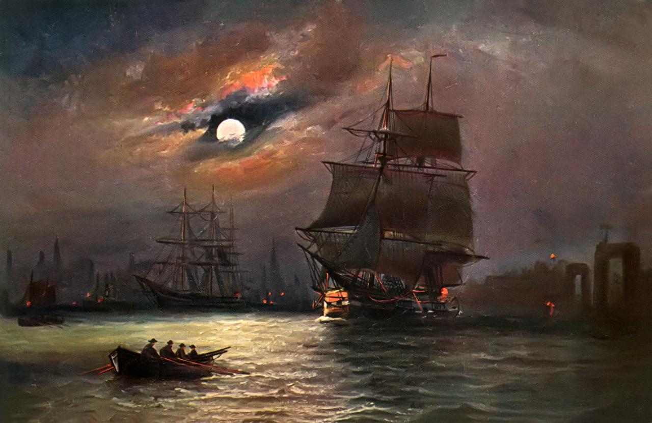 image Alfred Jansen Moon ship Sailing Pictorial art Clouds