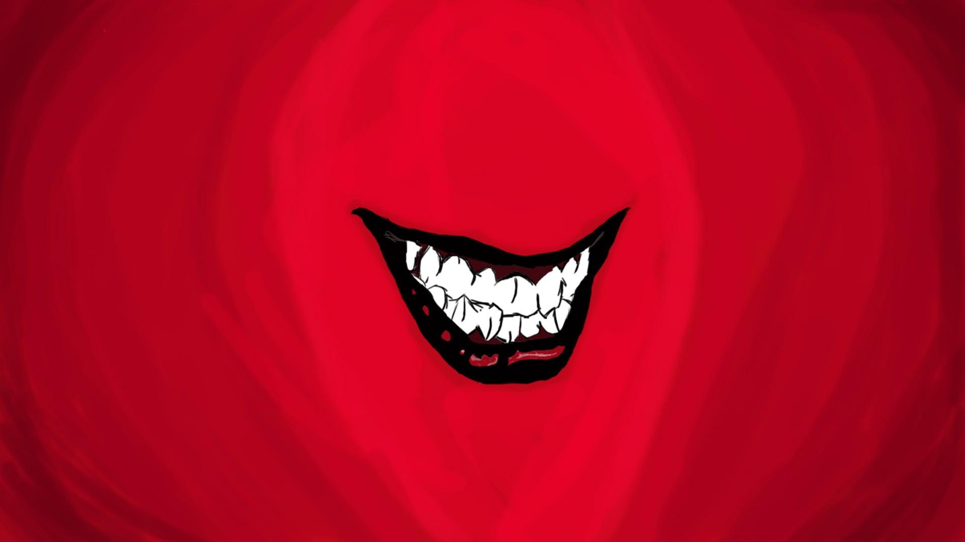 Red, white, and black smiling teeth illustration, Joker, mouth