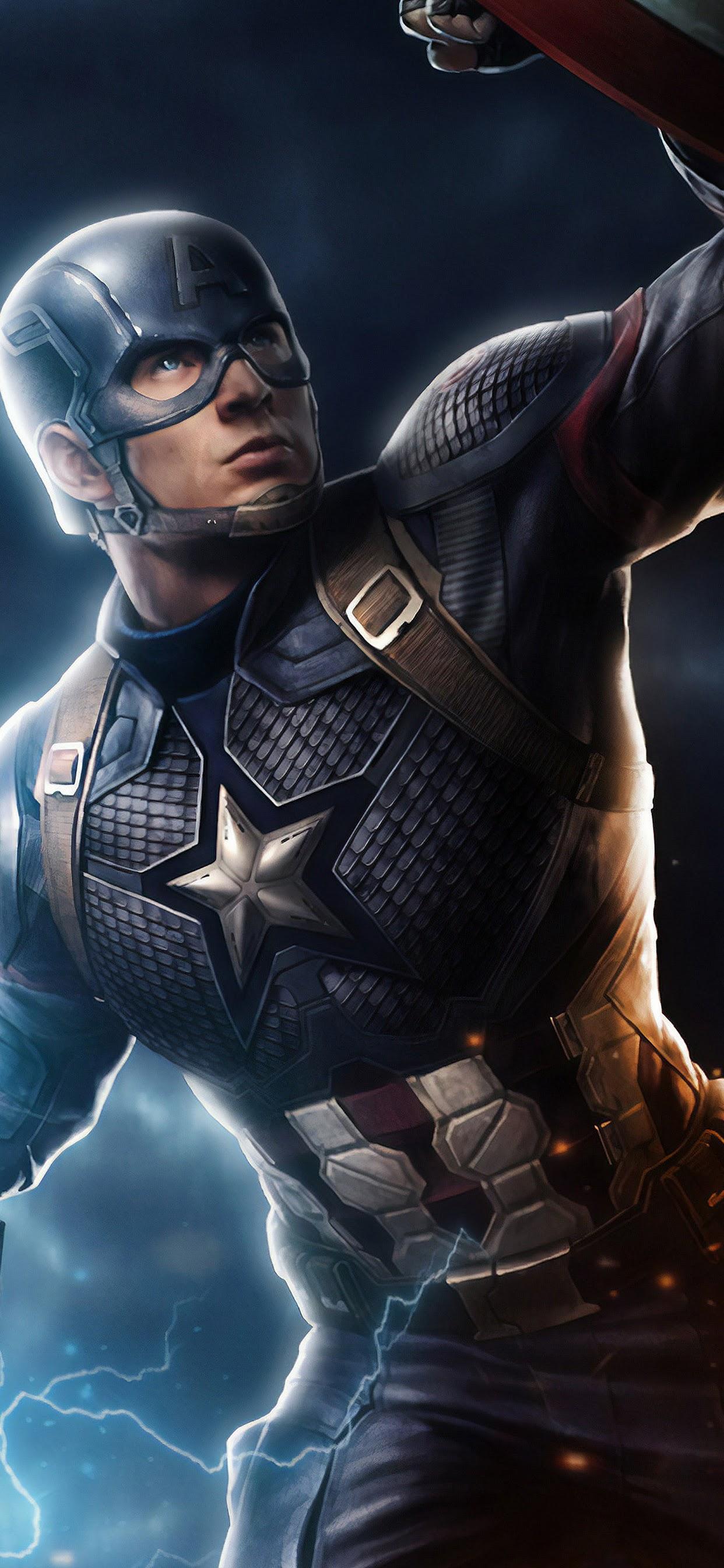 Avengers: Endgame Captain America Mjolnir Hammer Lightning 8K Wallpaper