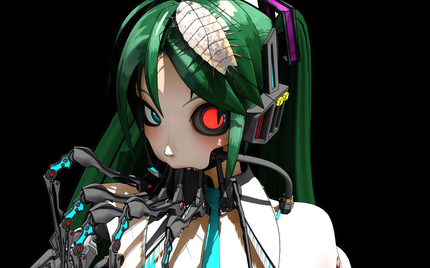 Anime Miku Vocaloid Creepy Robot Cyborg sci fi science fiction color mech tech digital elect wallpaperx1050