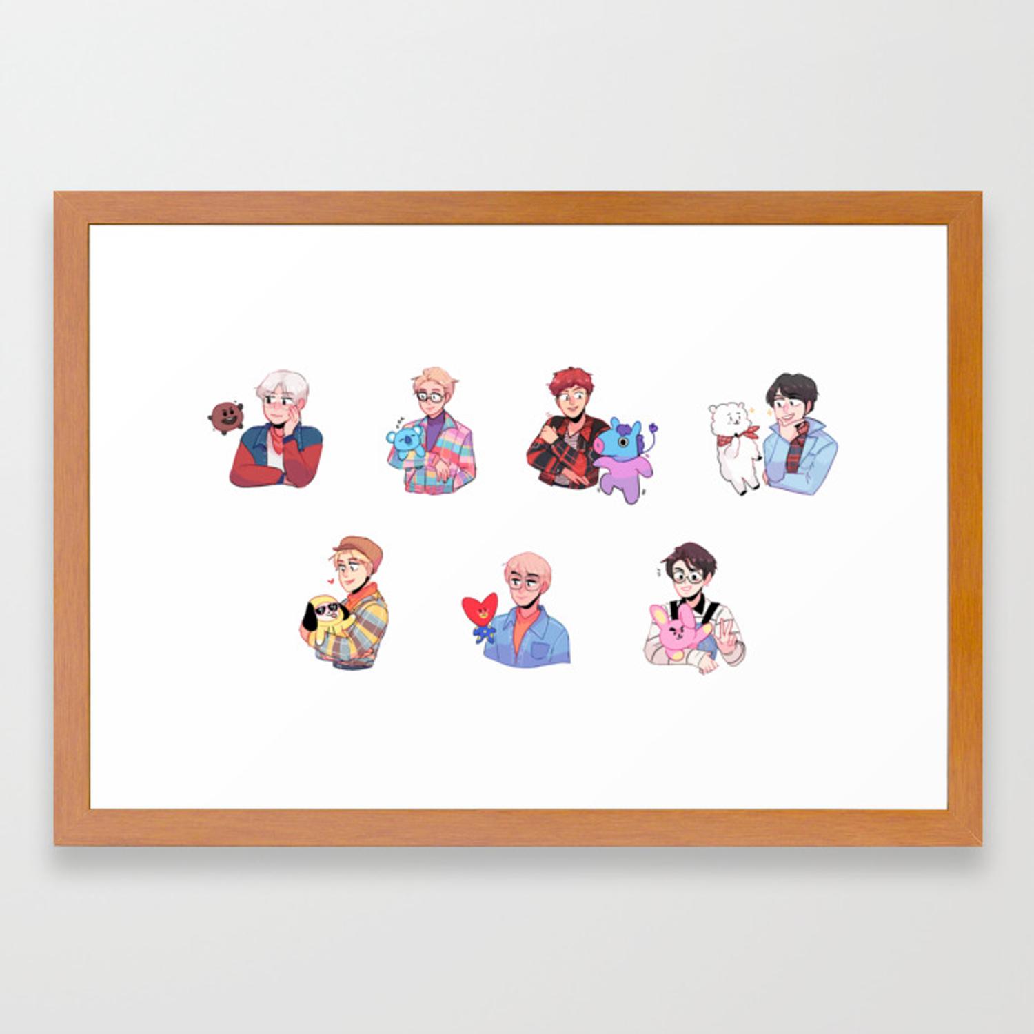 BTS with their BT21 Friends! Framed Art Print