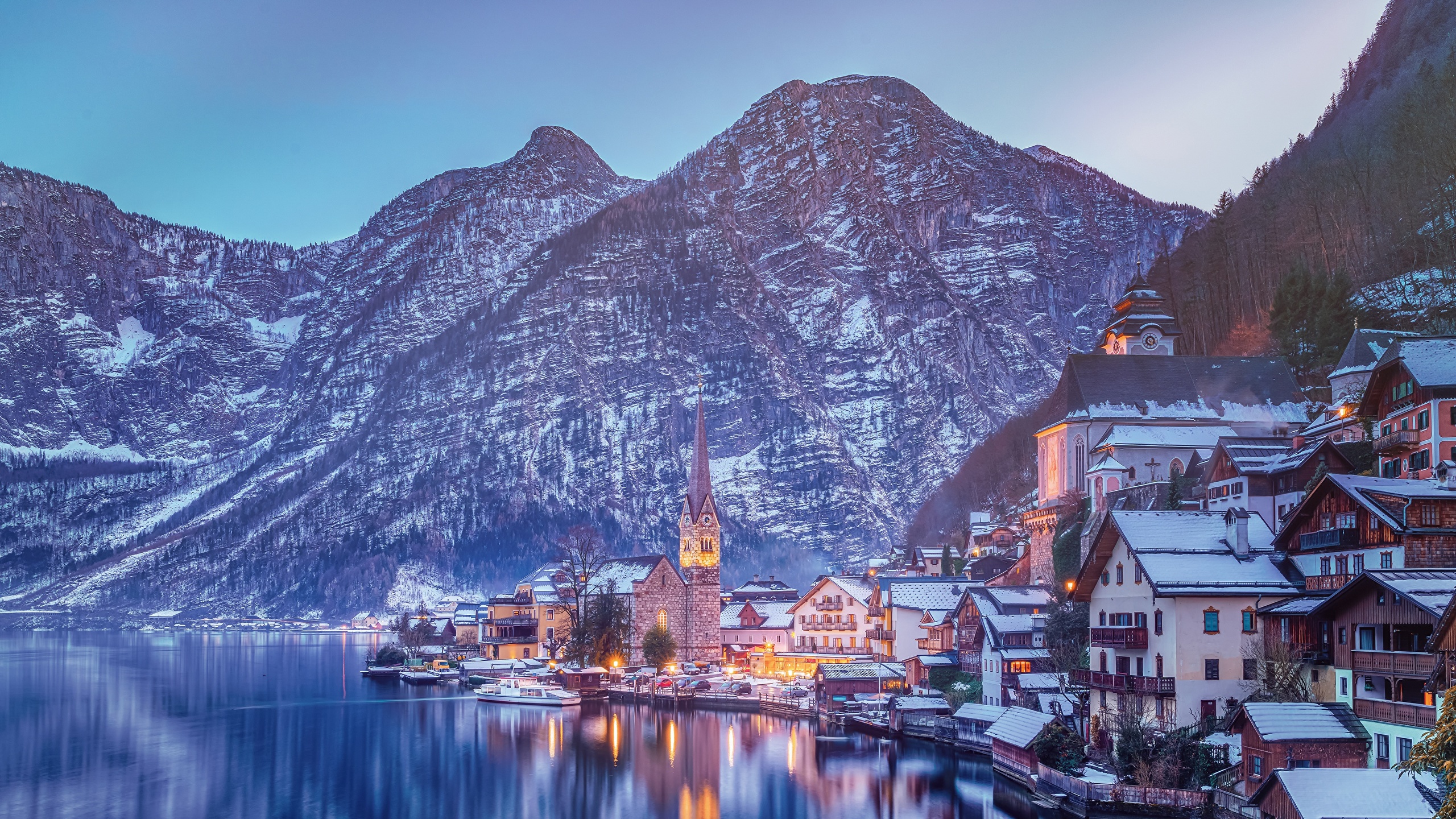Desktop Wallpaper Hallstatt Alps Austria Winter Mountains