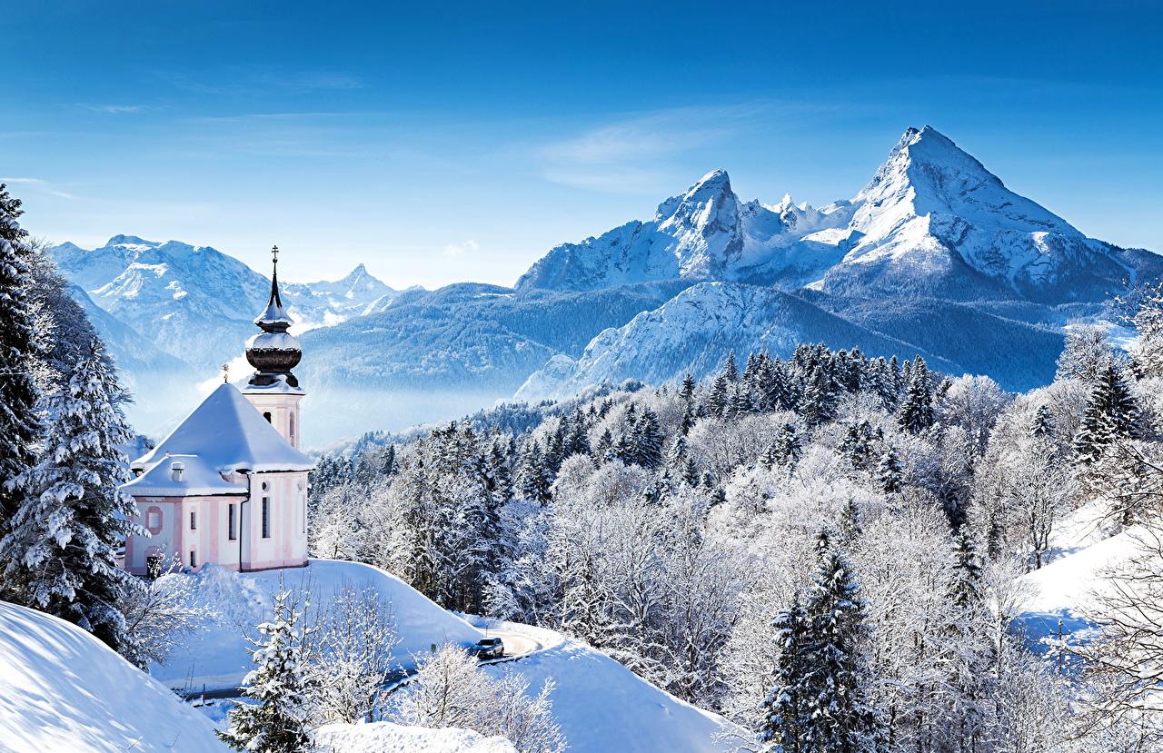 image Bavaria Alps Germany Winter Nature mountain Snow Forests