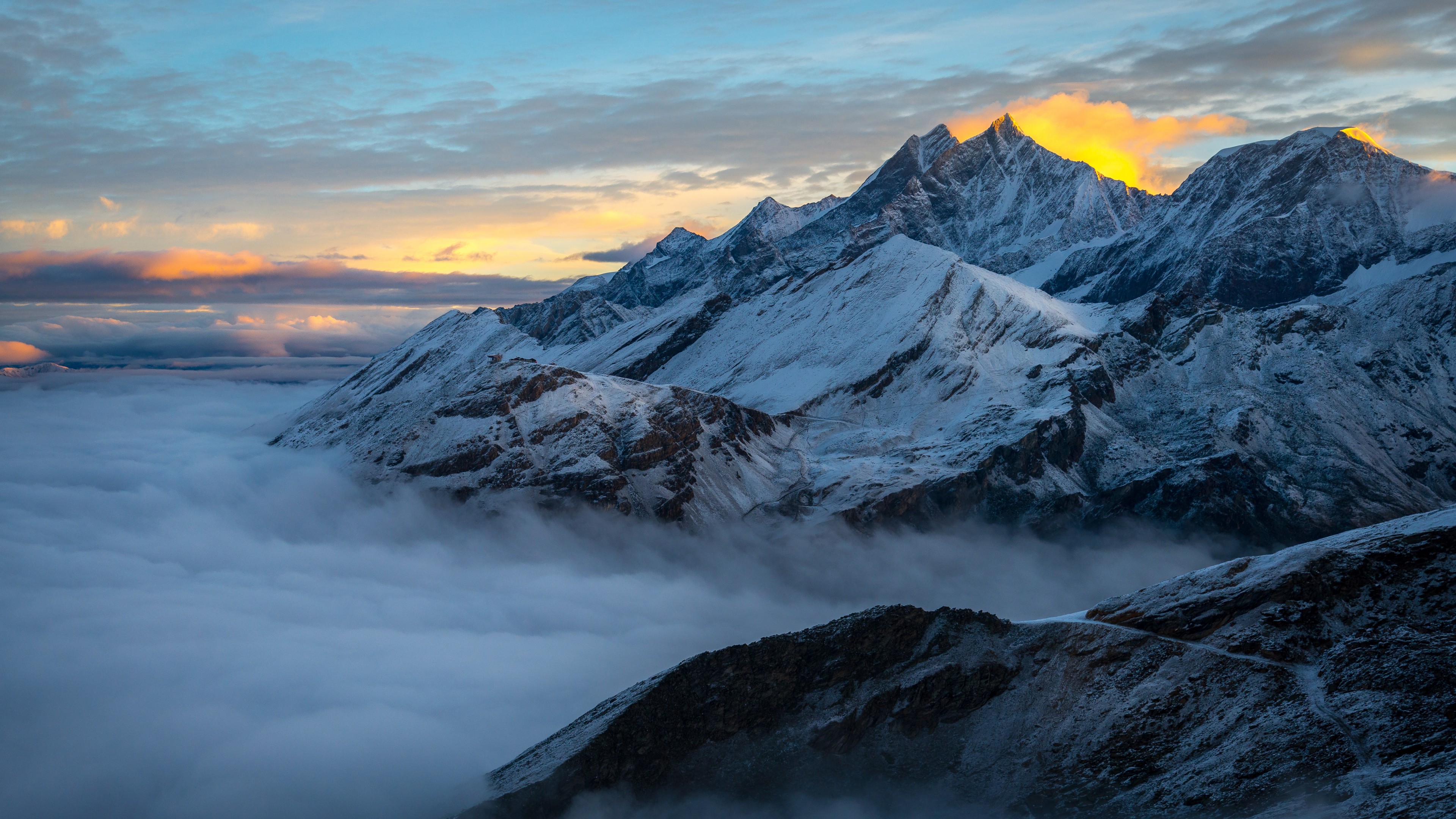 Wallpaper Alps, mountain, winter, fog, 5k, Nature