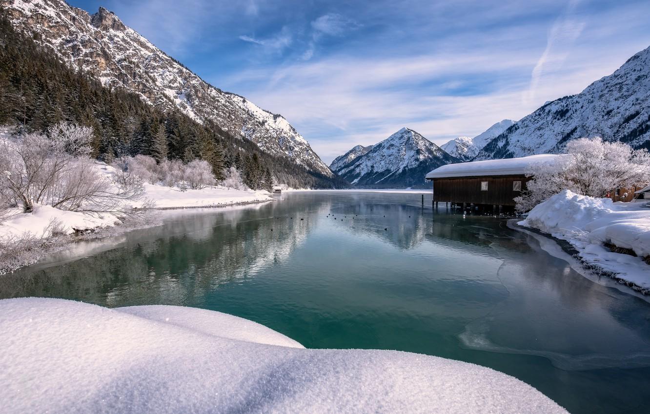 Wallpaper winter, snow, mountains, lake, Austria, Alps, Austria