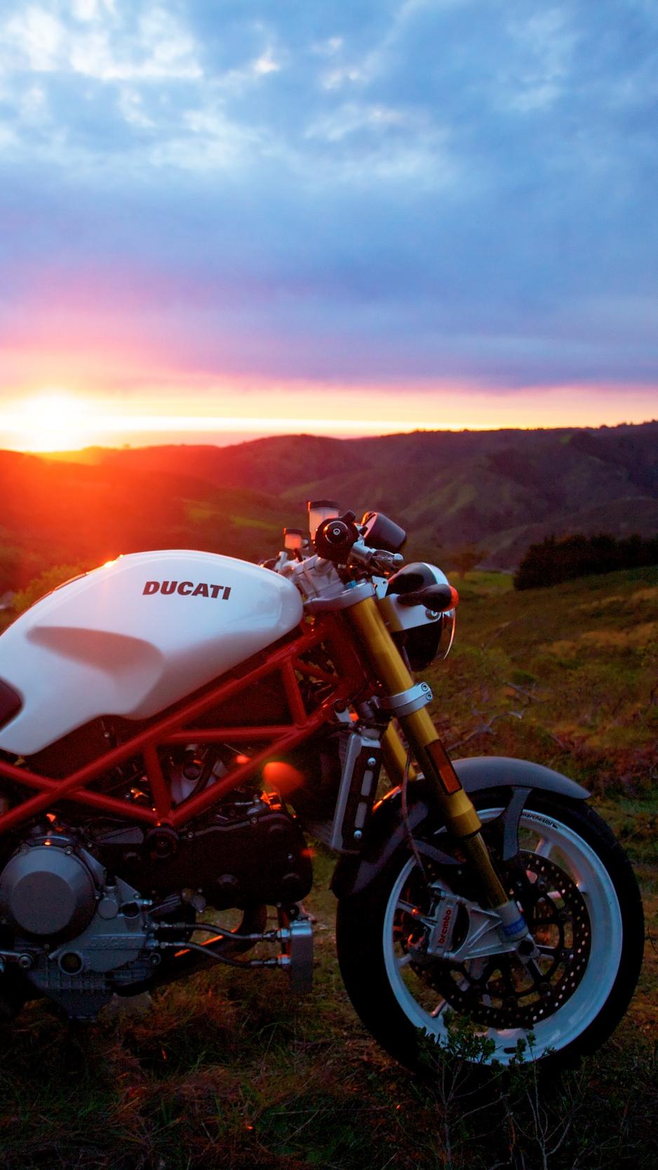 Download wallpaper 938x1668 motorcycle, ducati, sunlight