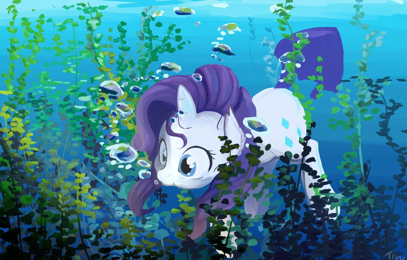 Wallpaper pony, under water, Rarity, by CreativPony, My