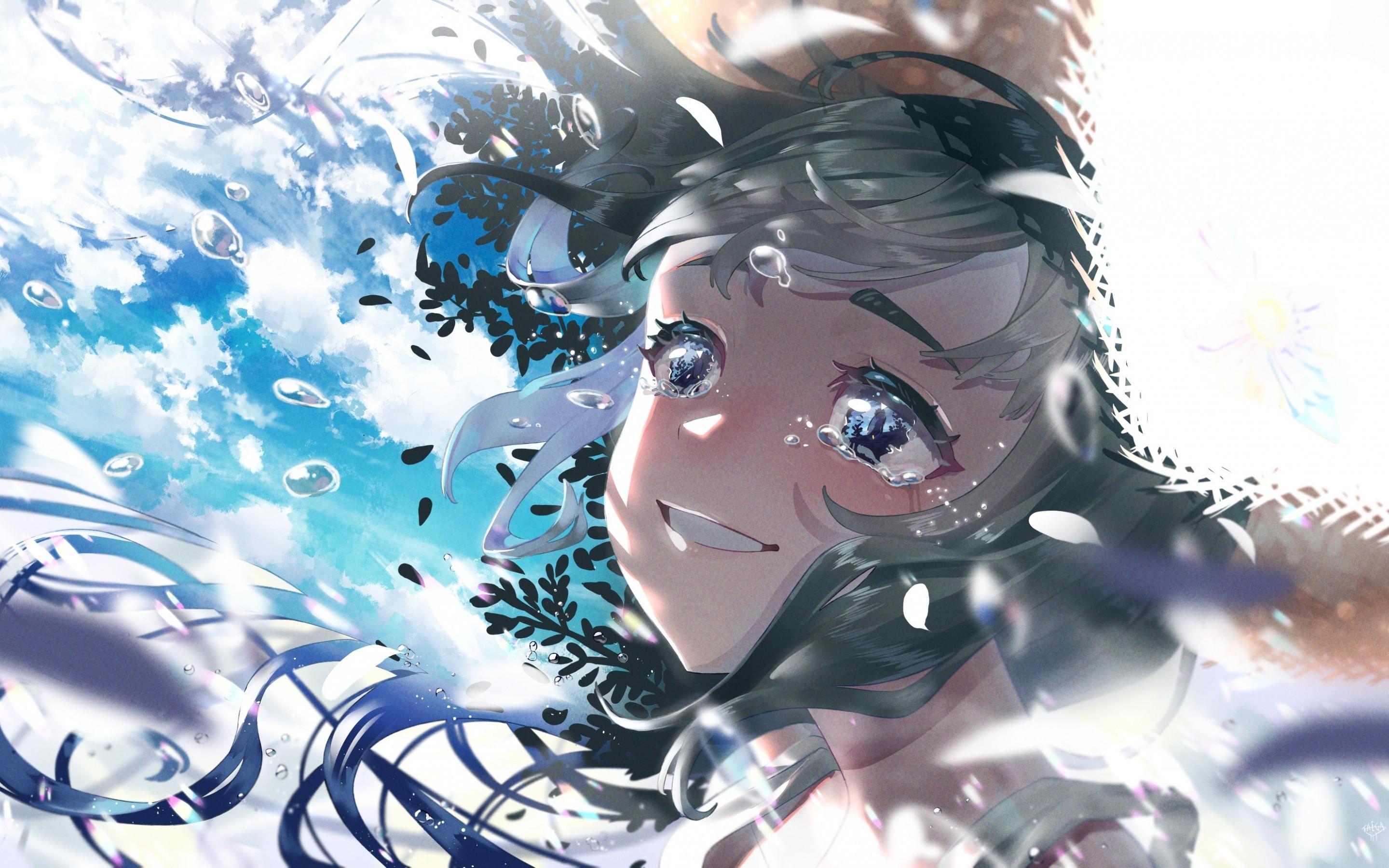 Download 2880x1800 Crying, Tears, Anime Girl, Smiling Wallpaper