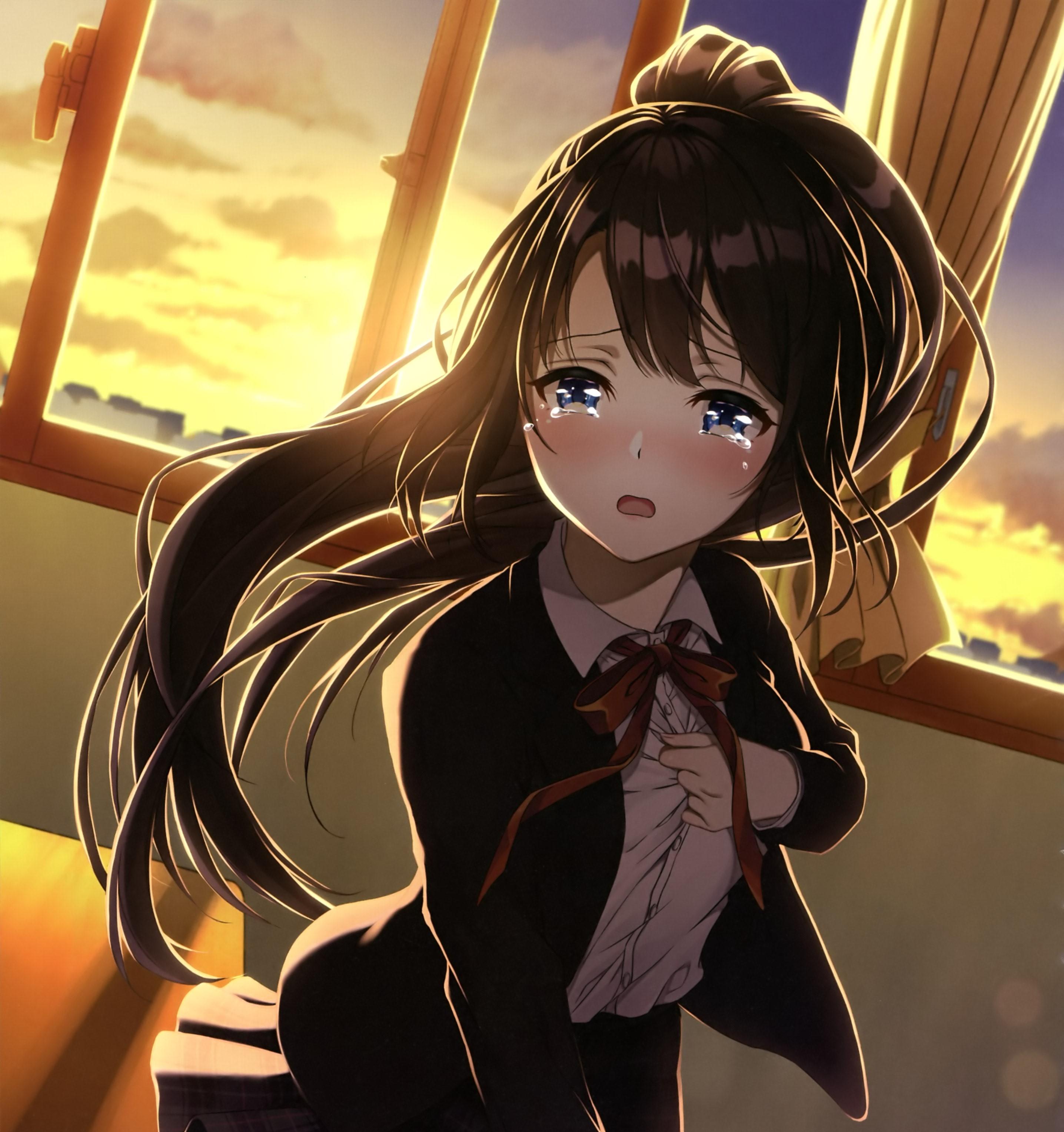 Download 2872x3055 Anime Girl, Crying, Classroom, Sad Face