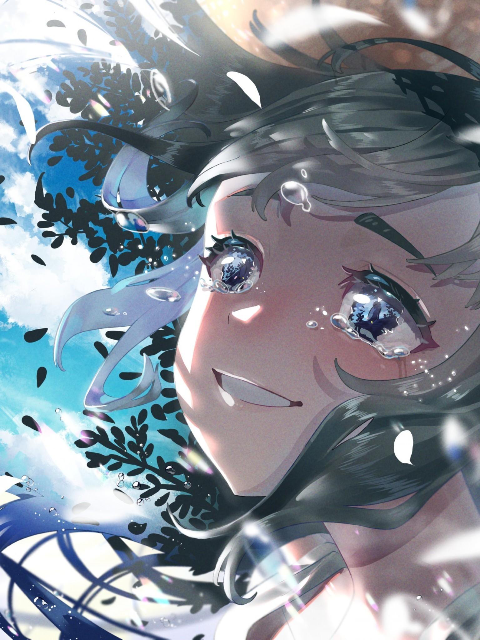 Download 1536x2048 Crying, Tears, Anime Girl, Smiling