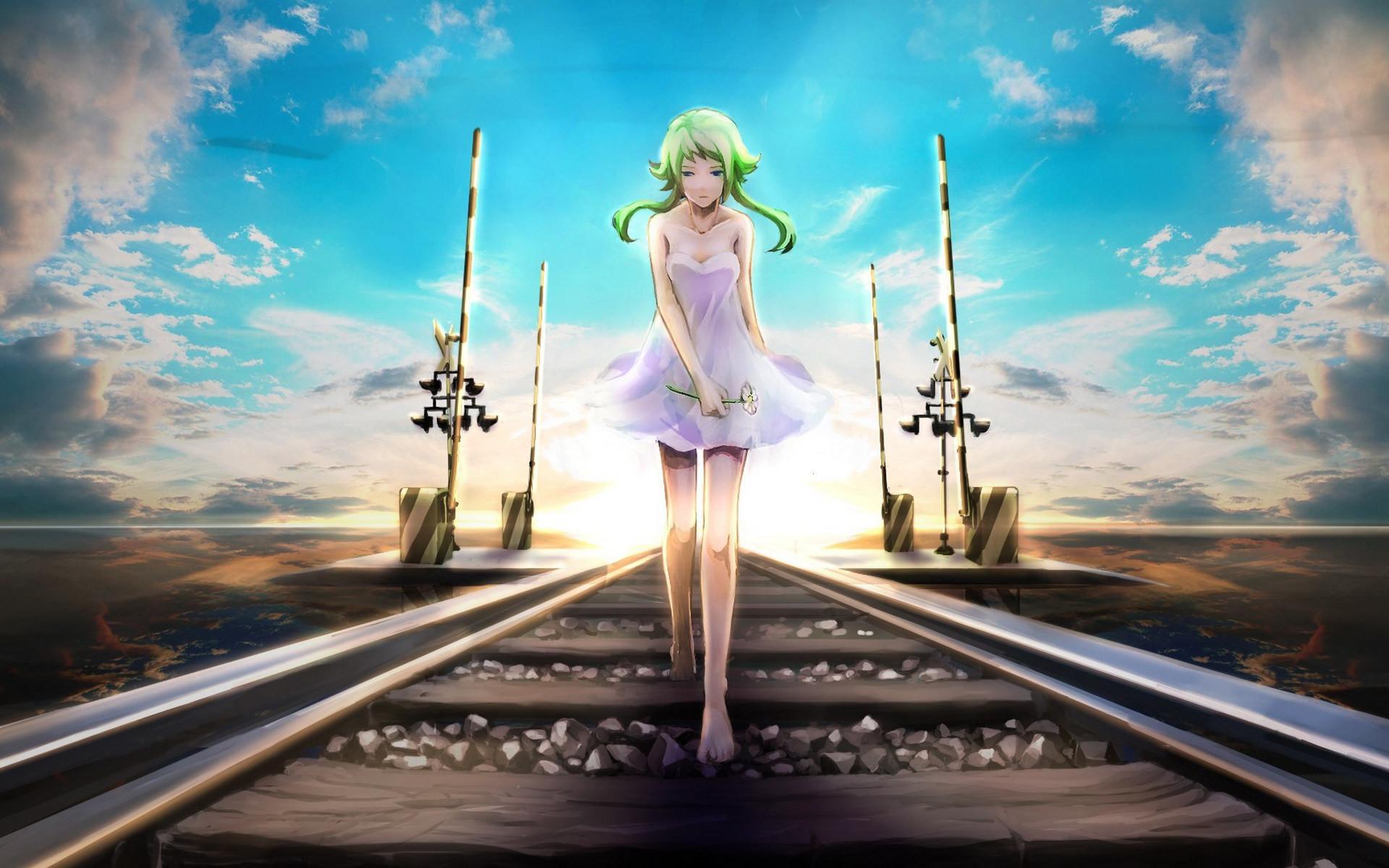 Sad Anime Girl Wallpaper Walking On Railroad Gumi