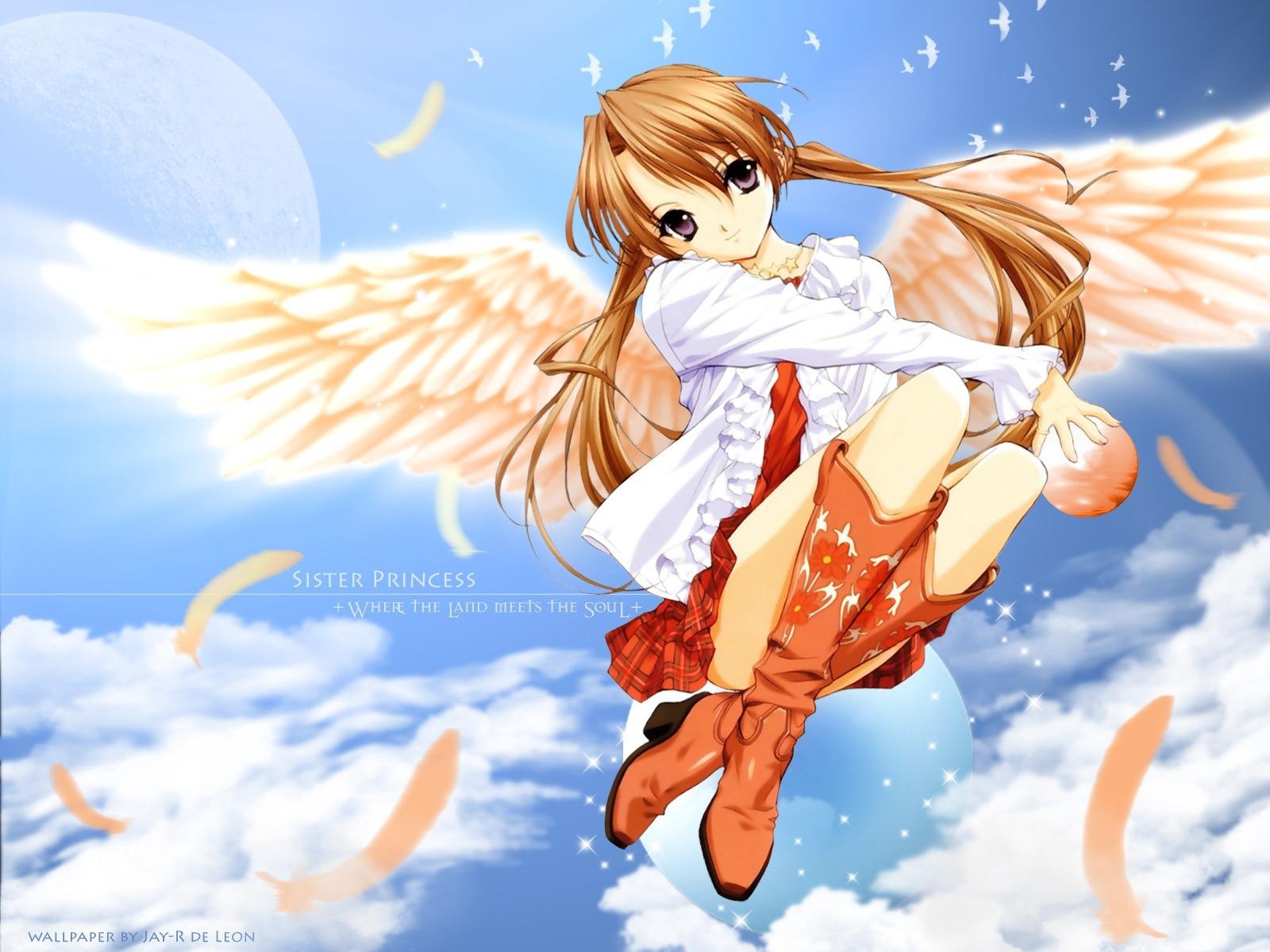 Download wallpaper 1600x1200 anime, girl, angel, wings HD