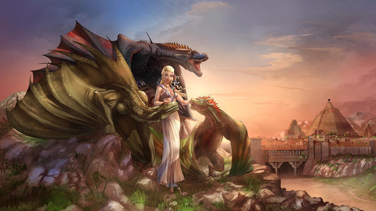 Desktop Wallpaper Daenerys Targaryen dragon Illustrations