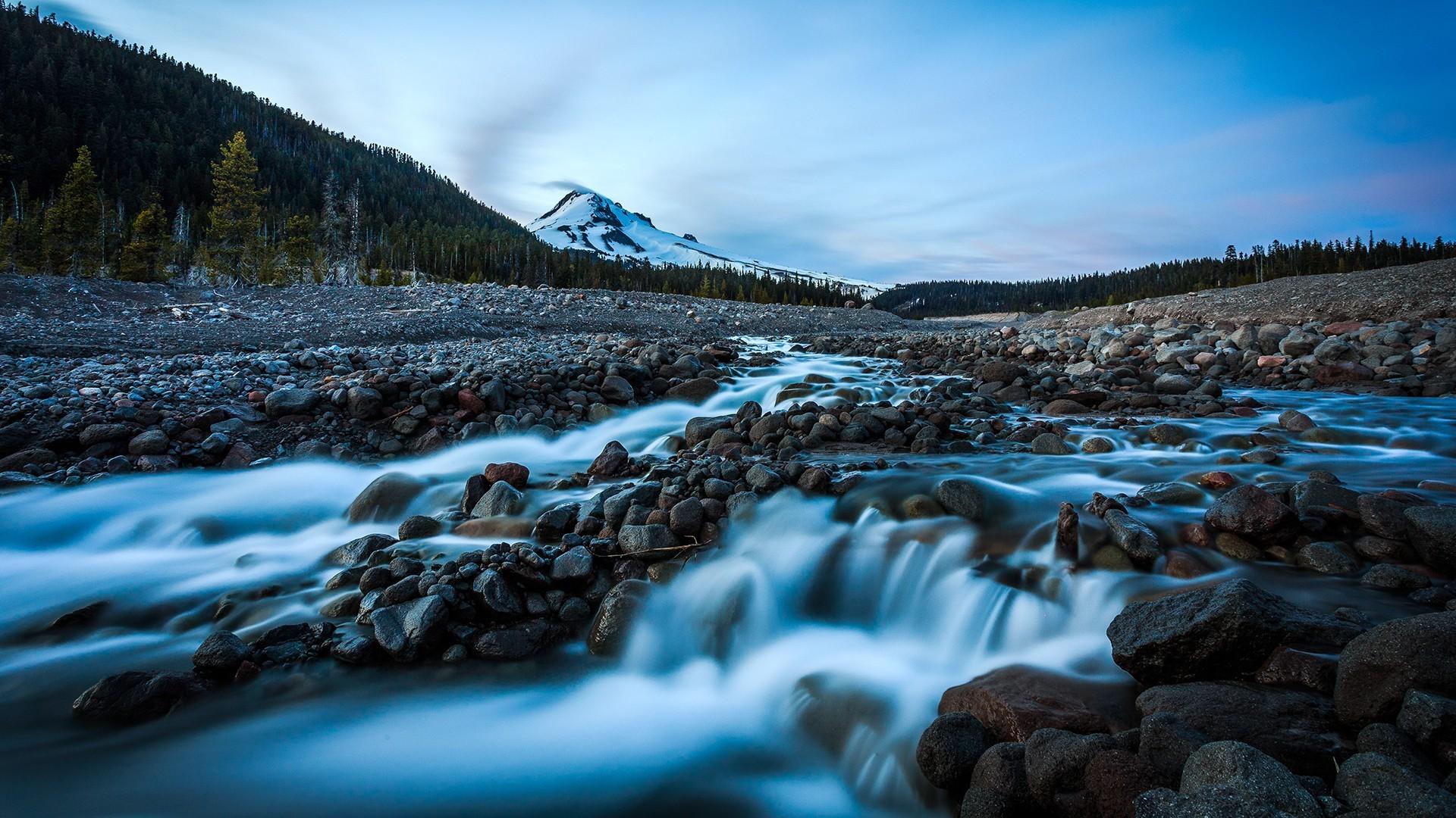 nature landscape waterfall rock stones long