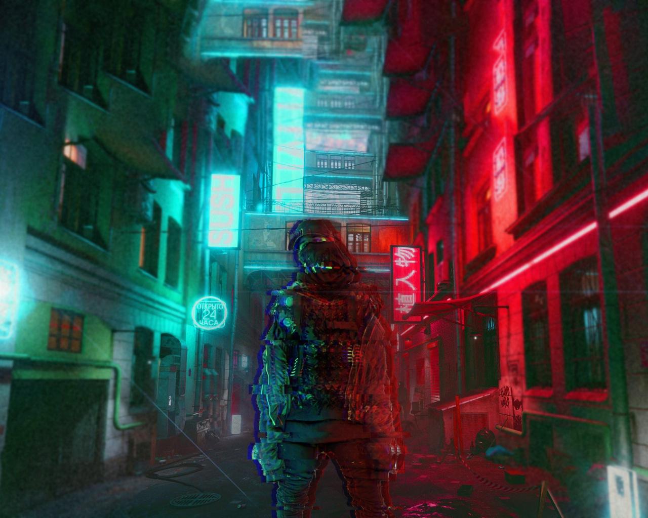 Download Glitch art, cyberpunk, girl wallpaper, 1280x1024