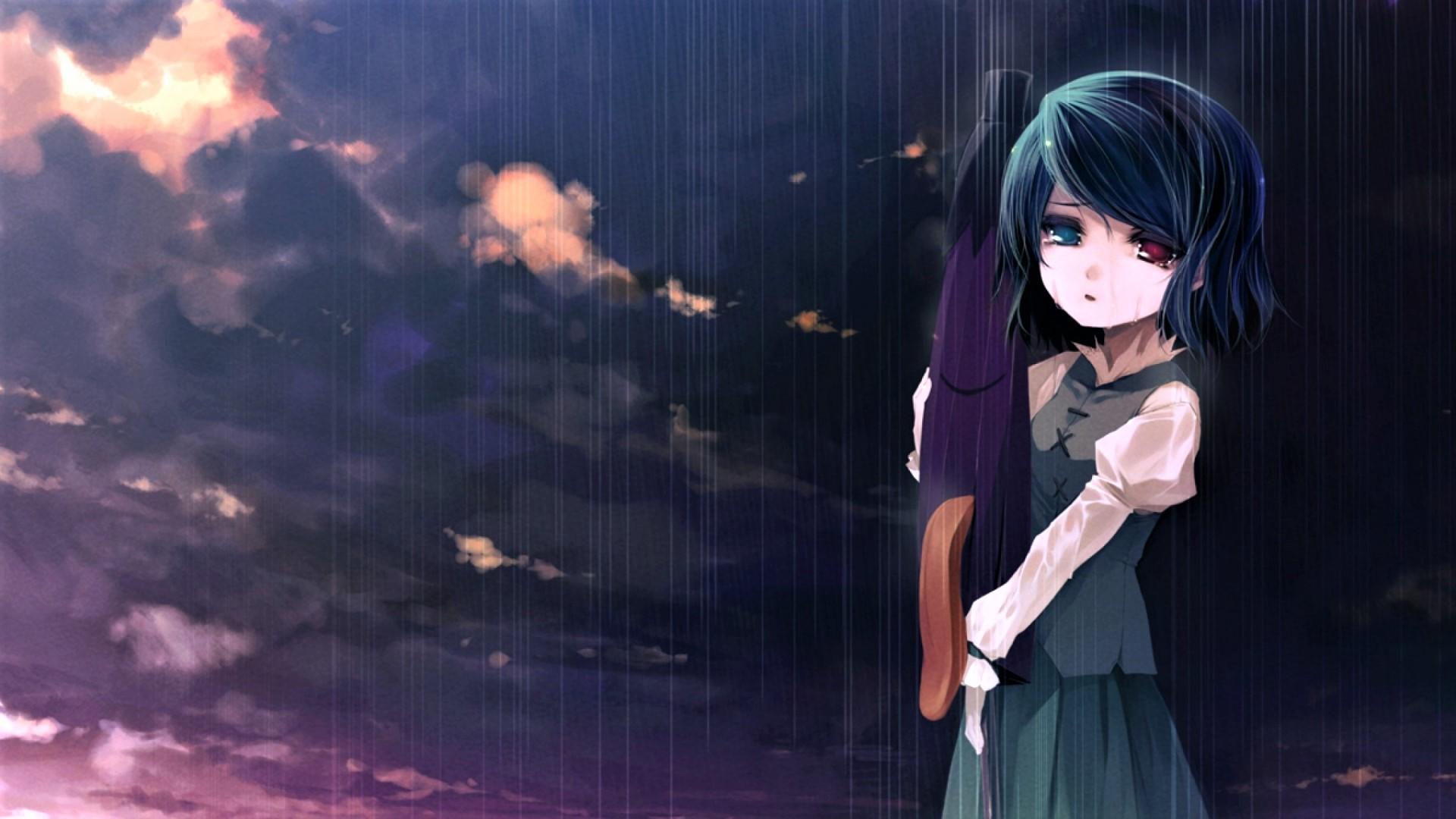 Sad Anime Girl in the Rain HD Wallpaper. Background Image